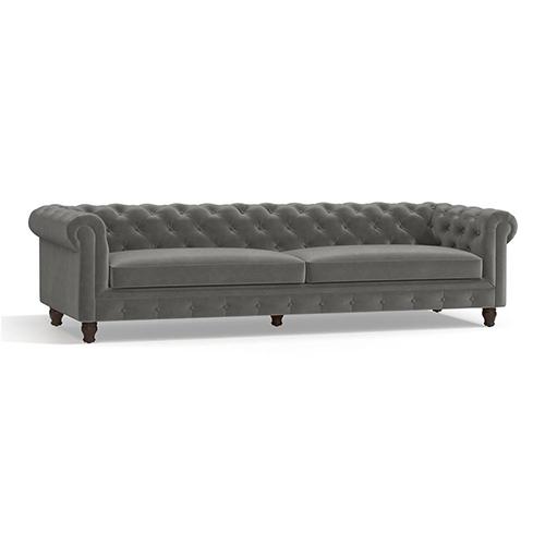 Winchester Luxe 4 Seater Fabric Sofa in Ash Grey Velvet Colour