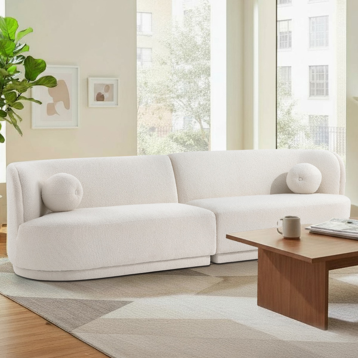 Izza Boucle 4 Seater Sofa in White Colour - Home Lifestylez