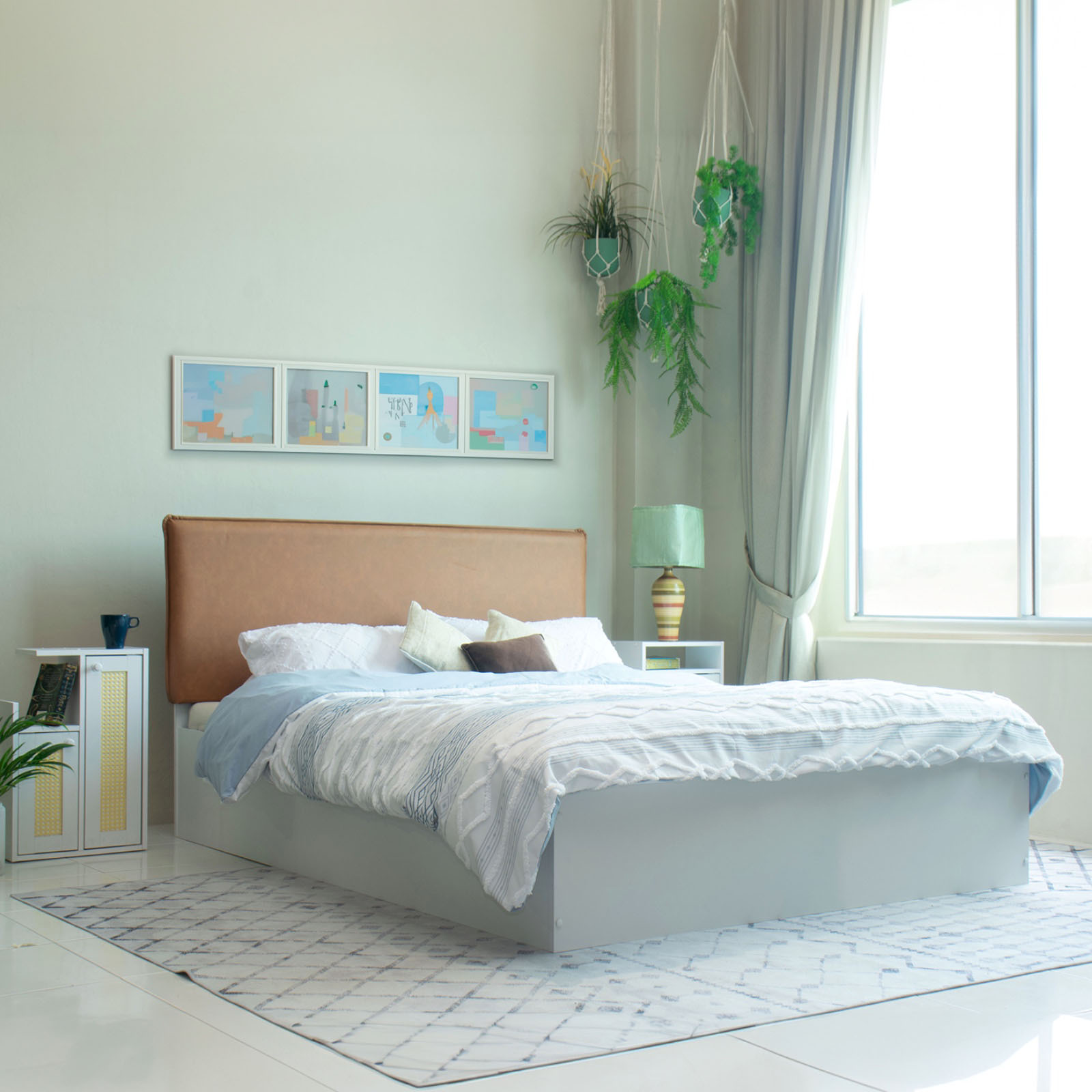 Namah Bed With Premium Leatherette Fabric And Hydraulic Storage - Queen Bed