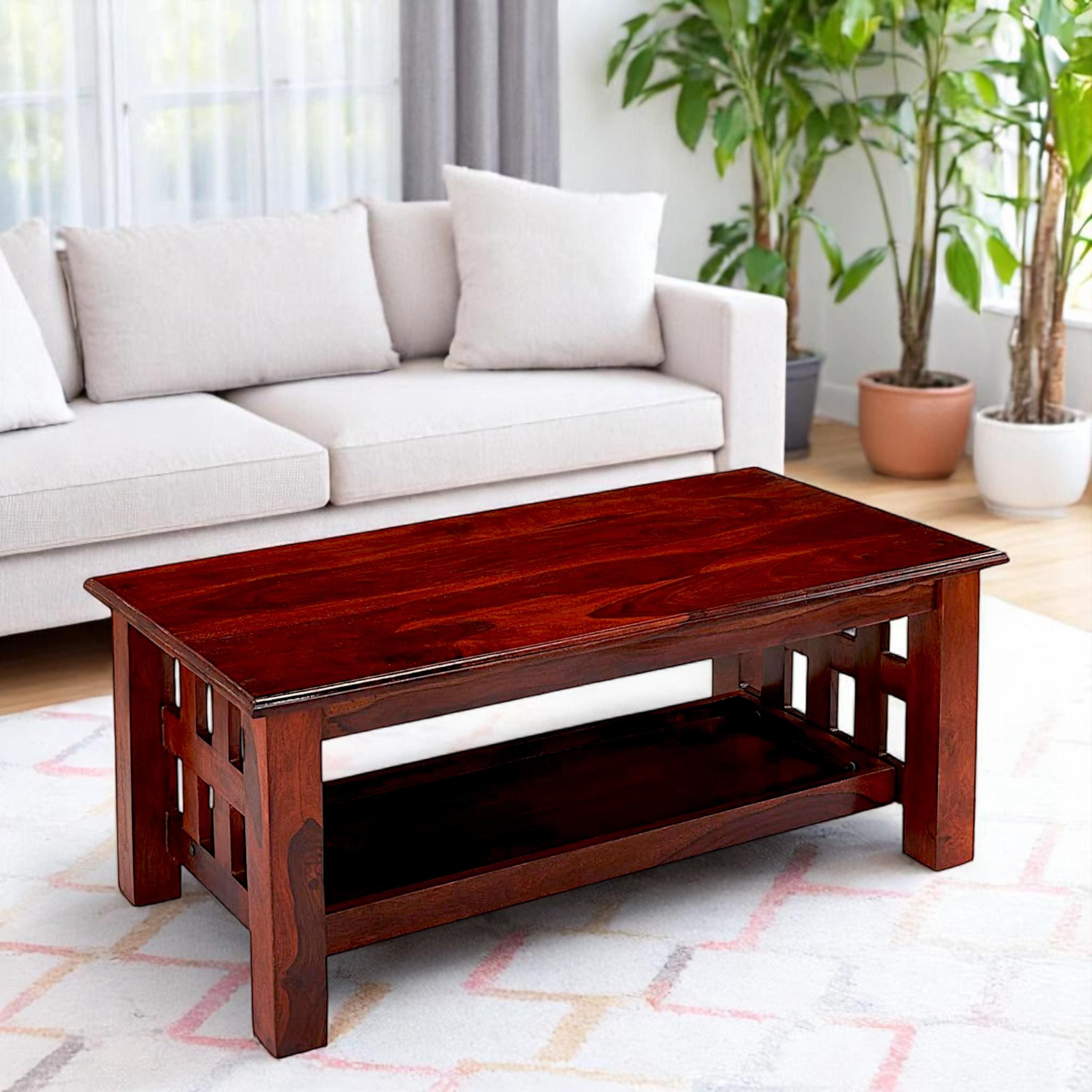 Blairs Sheesham Wood Accent Rectangle Coffee Table In Honey Finish