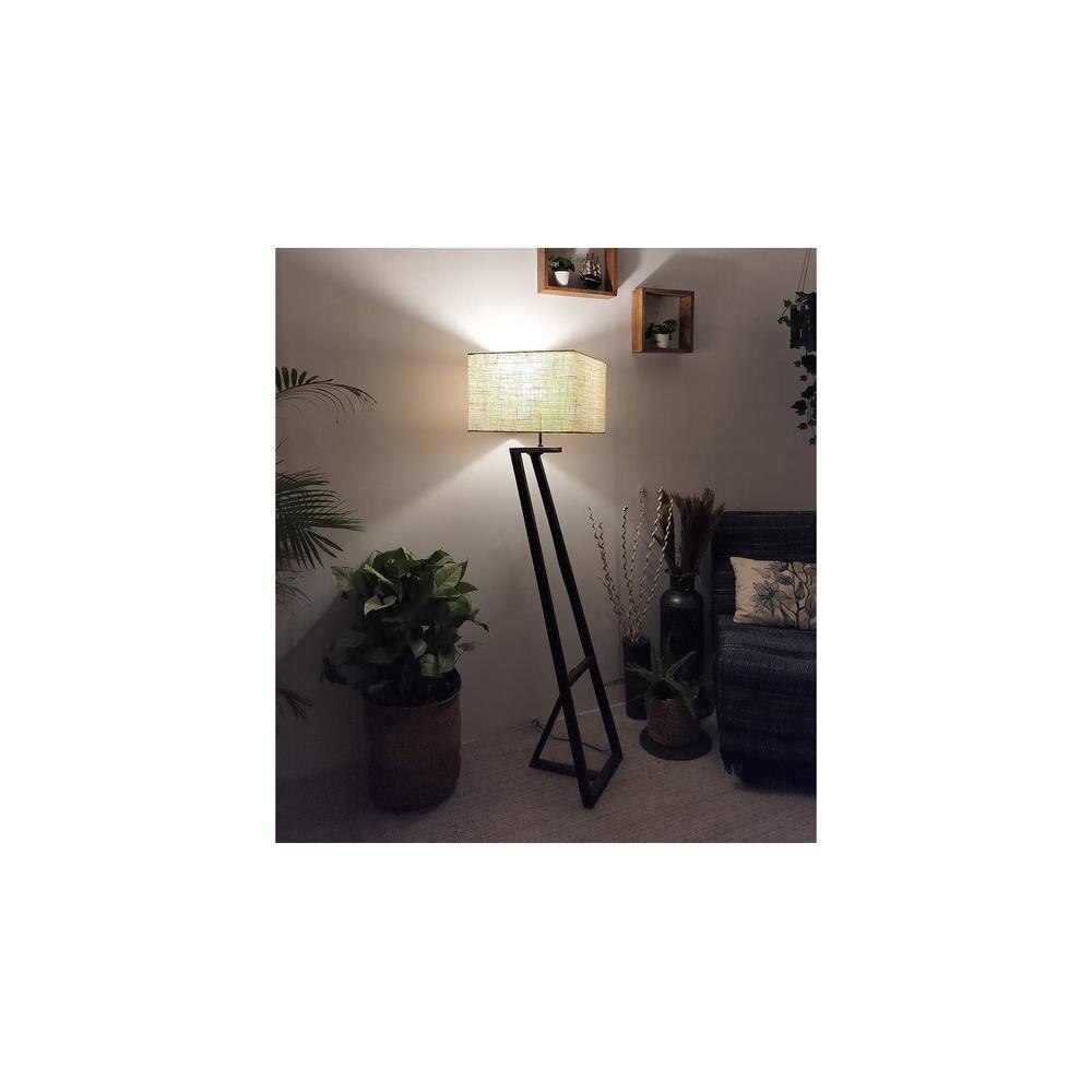 Angular Beige Jute Floor Lamp with Beige Jute Base