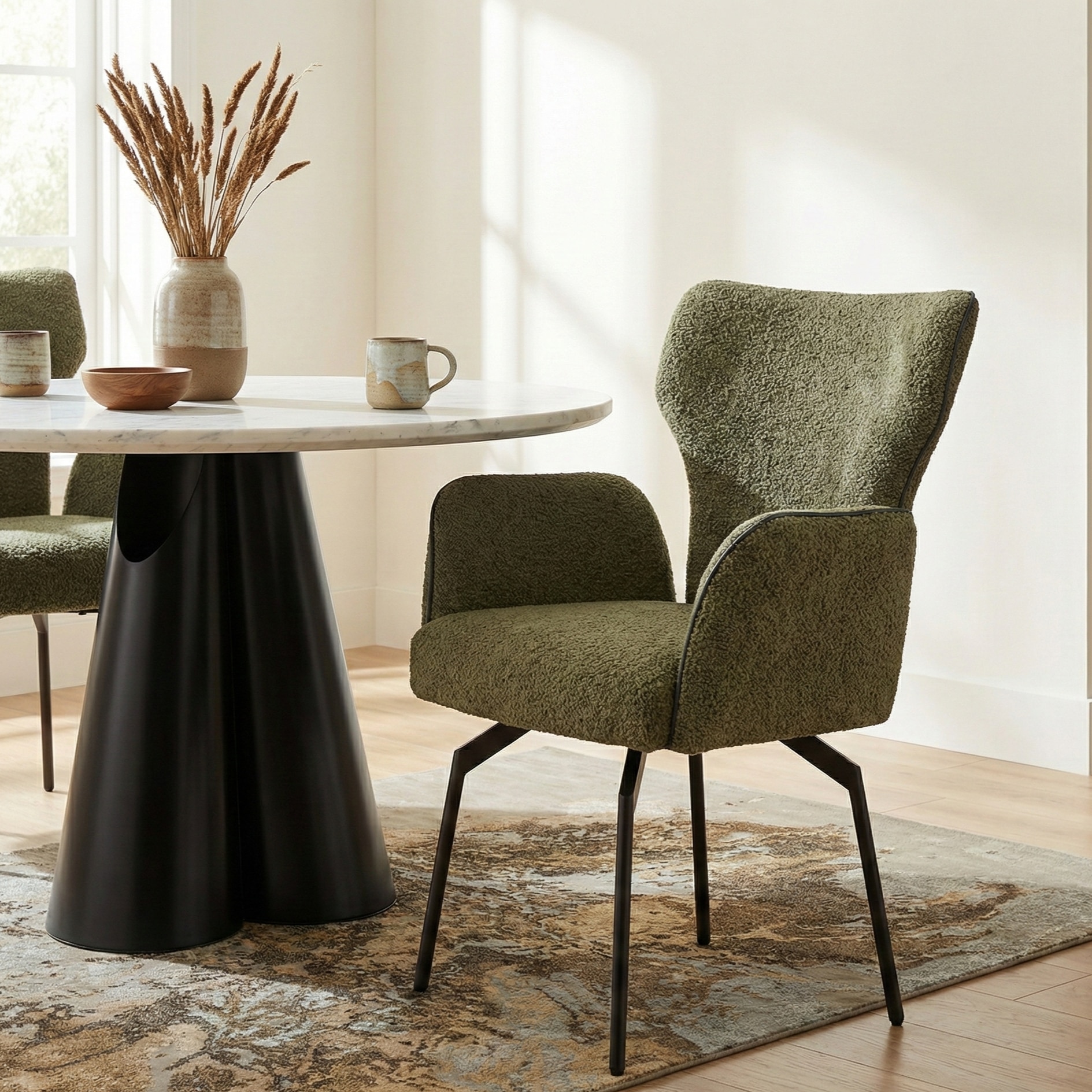 Cotton Fabric Dining Chair in Green Colour - Living Shape