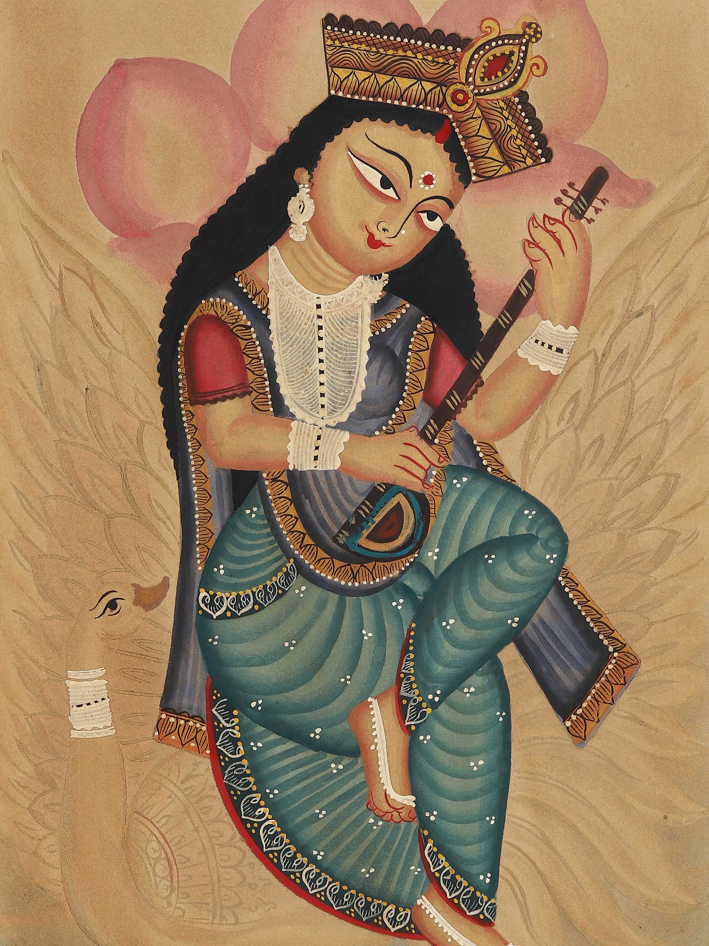 Devi Saraswati Kalighat Painting