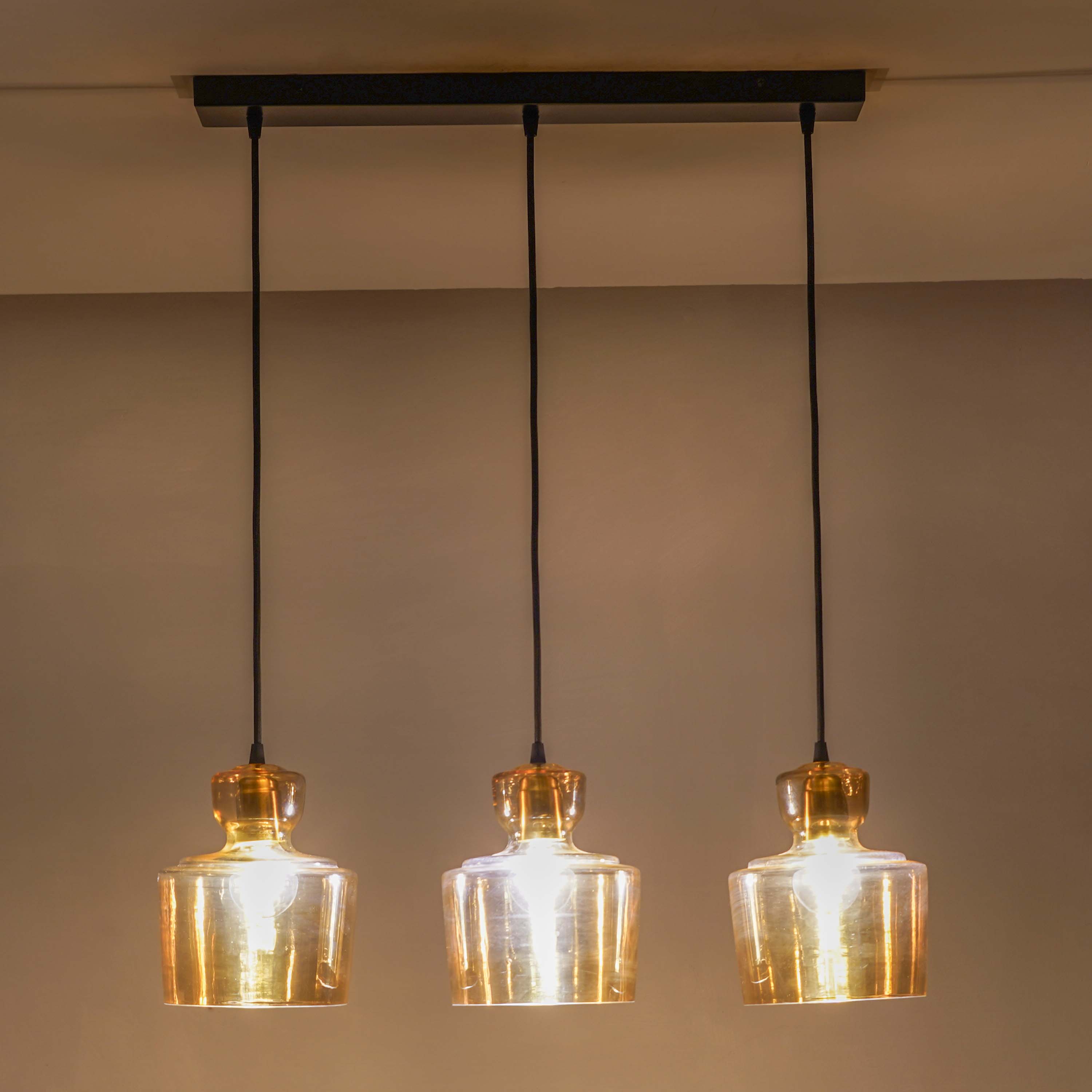 CORALIE Cluster Hanging Light In Amber Glass And Black Finish Metal