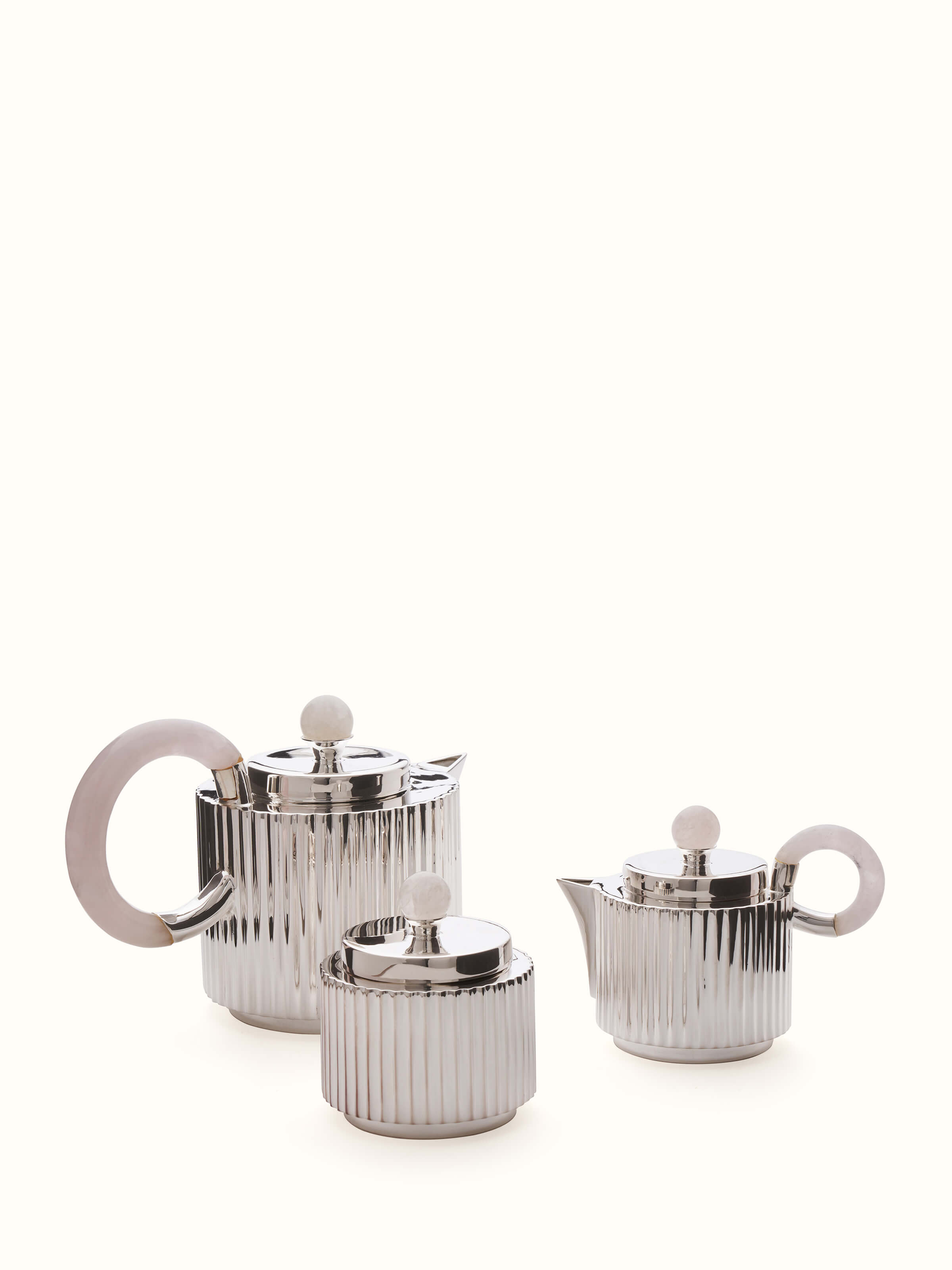 Front view of Silver Water Reed Tea Set (3 Pcs), showcasing the elegant design of the tea set with silver water reed detailing and intricate craftsmanship.