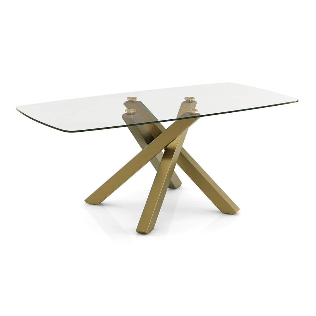 Zaida 6 Seater Dining Table With Set Of 6 Bren Swivel Dining Chairs (Colour- Ivory, Finish- Glass)