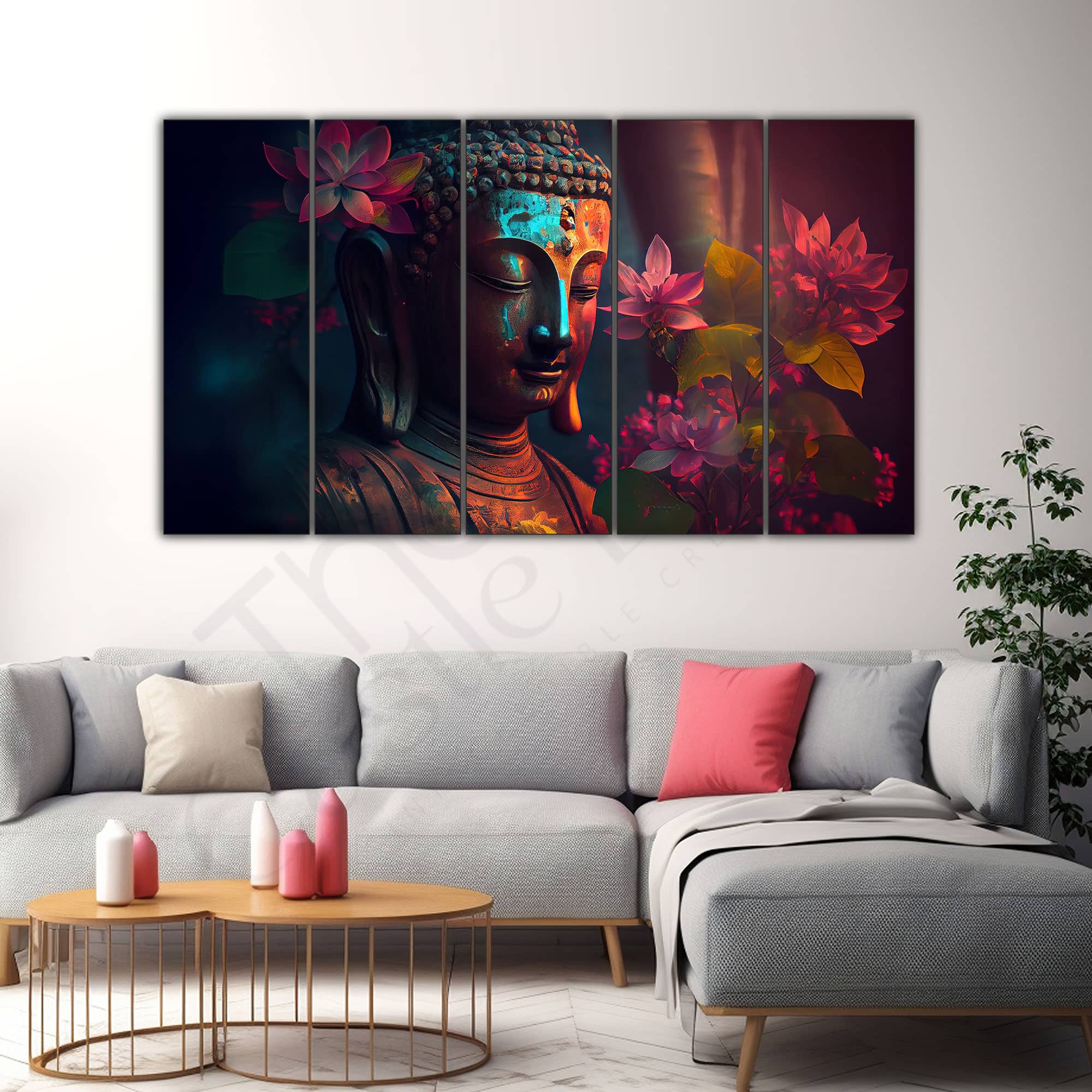 The Castle Decor Lord Buddha Meditation Wall Art Framed Painting 27x48 Inch (Style 12) - The Castle Decor