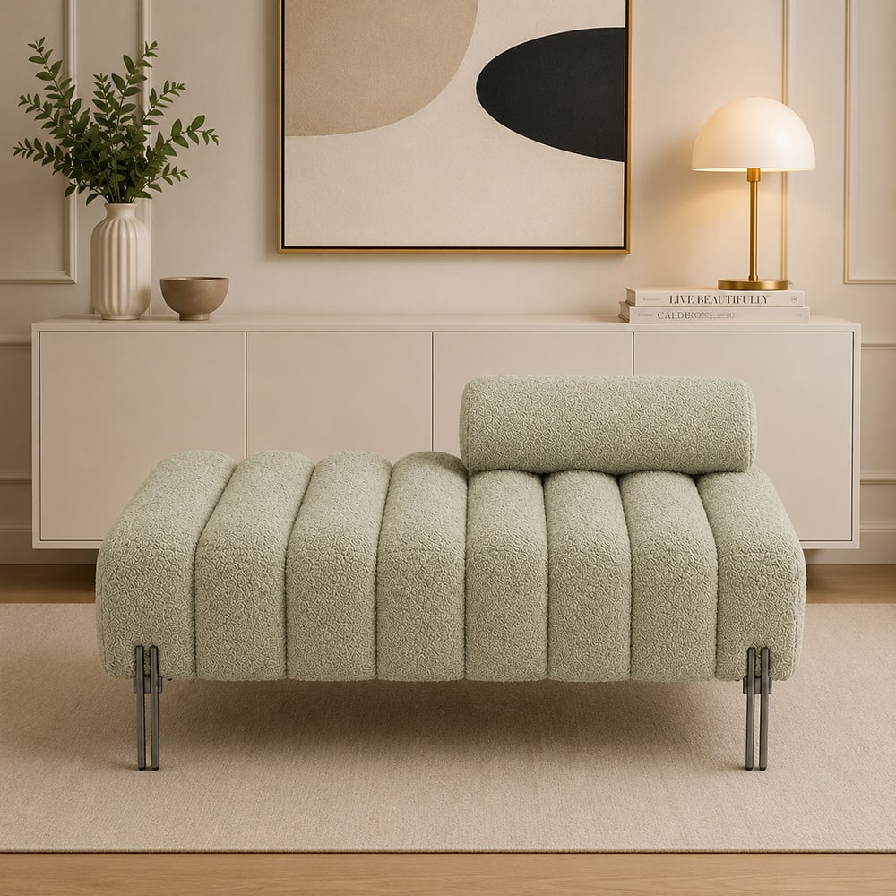 Doe Buck Luxury Boucle Accent Lounge Chair in Sage Colour with Black Metal Legs - Doe Buck