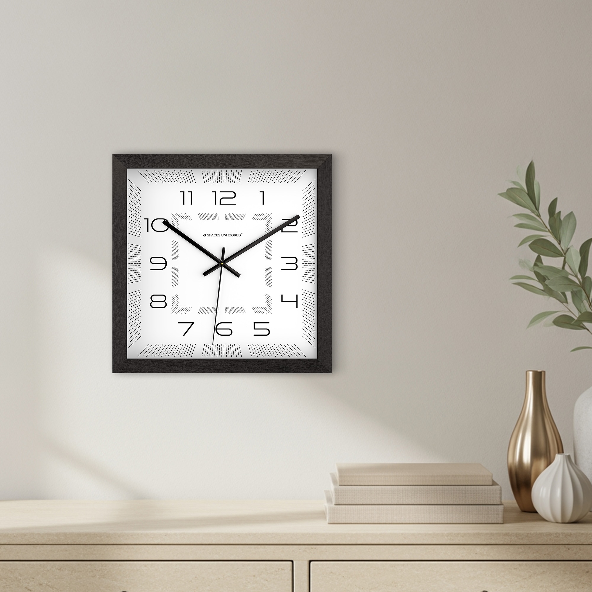 Square Modern Wooden Wall Clock with Graphic Dial Design