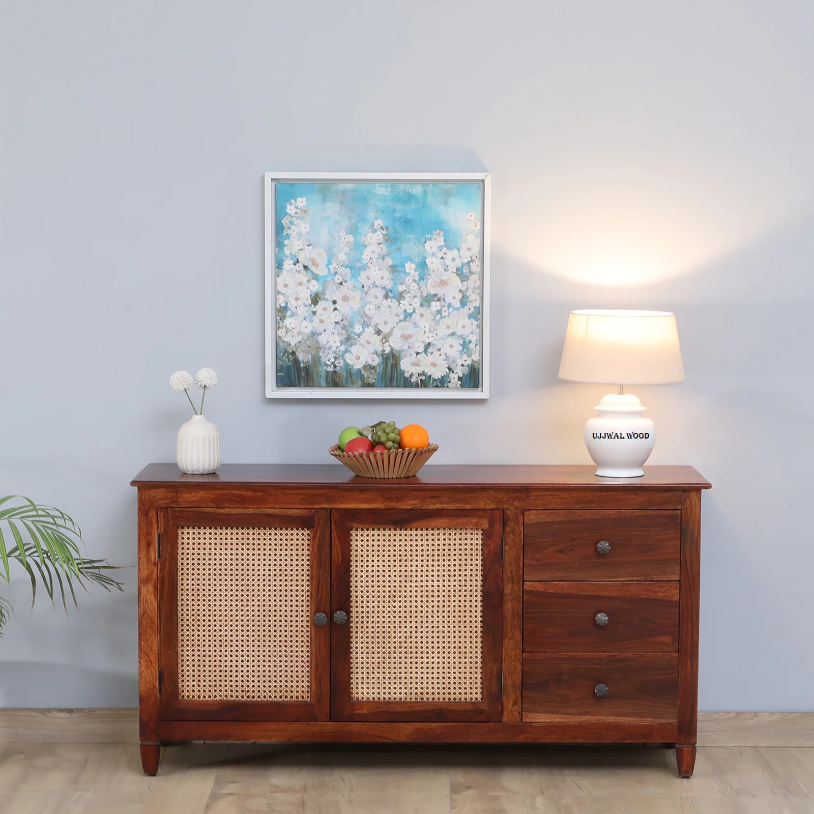 Sheesham Wood Sideboard In Scratch Resistant Honey Oak Finish - Ujjwal Wood