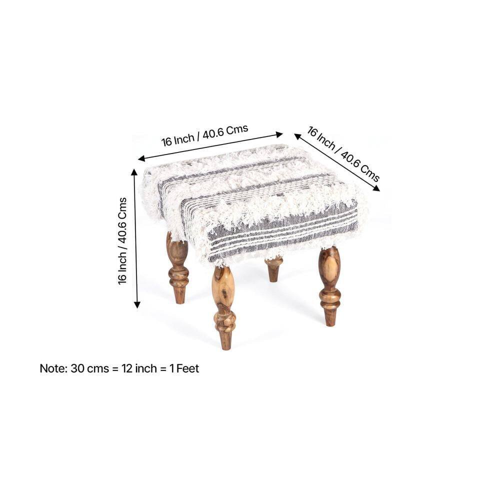 Bestone Sheesham Wood Mid Century Seater Bench Set  2 Stools In Grey Fabric