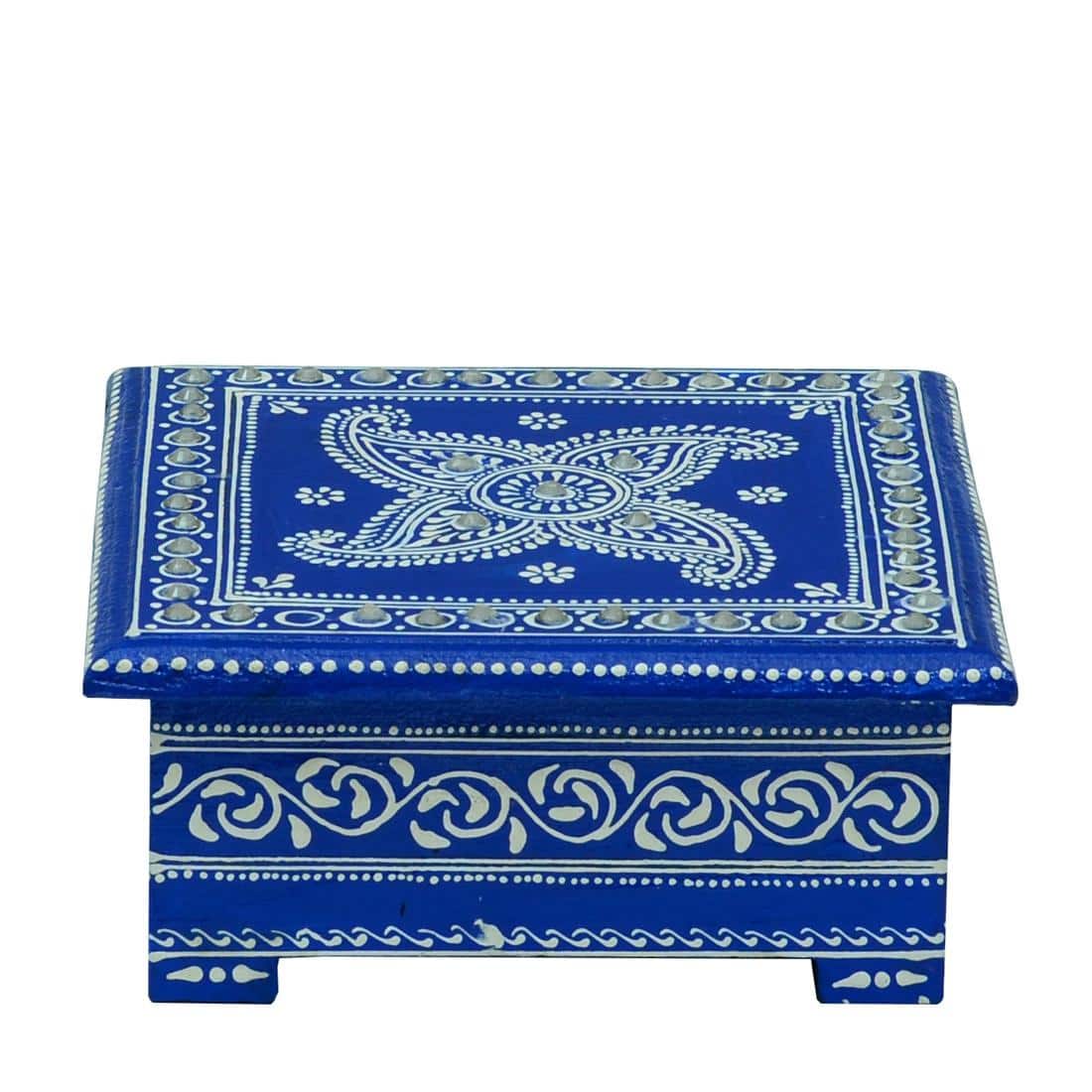 Desert Art MDF Hand Painted Blue Tea Coaster Set with 6 Coasters and Holder - Desert Art