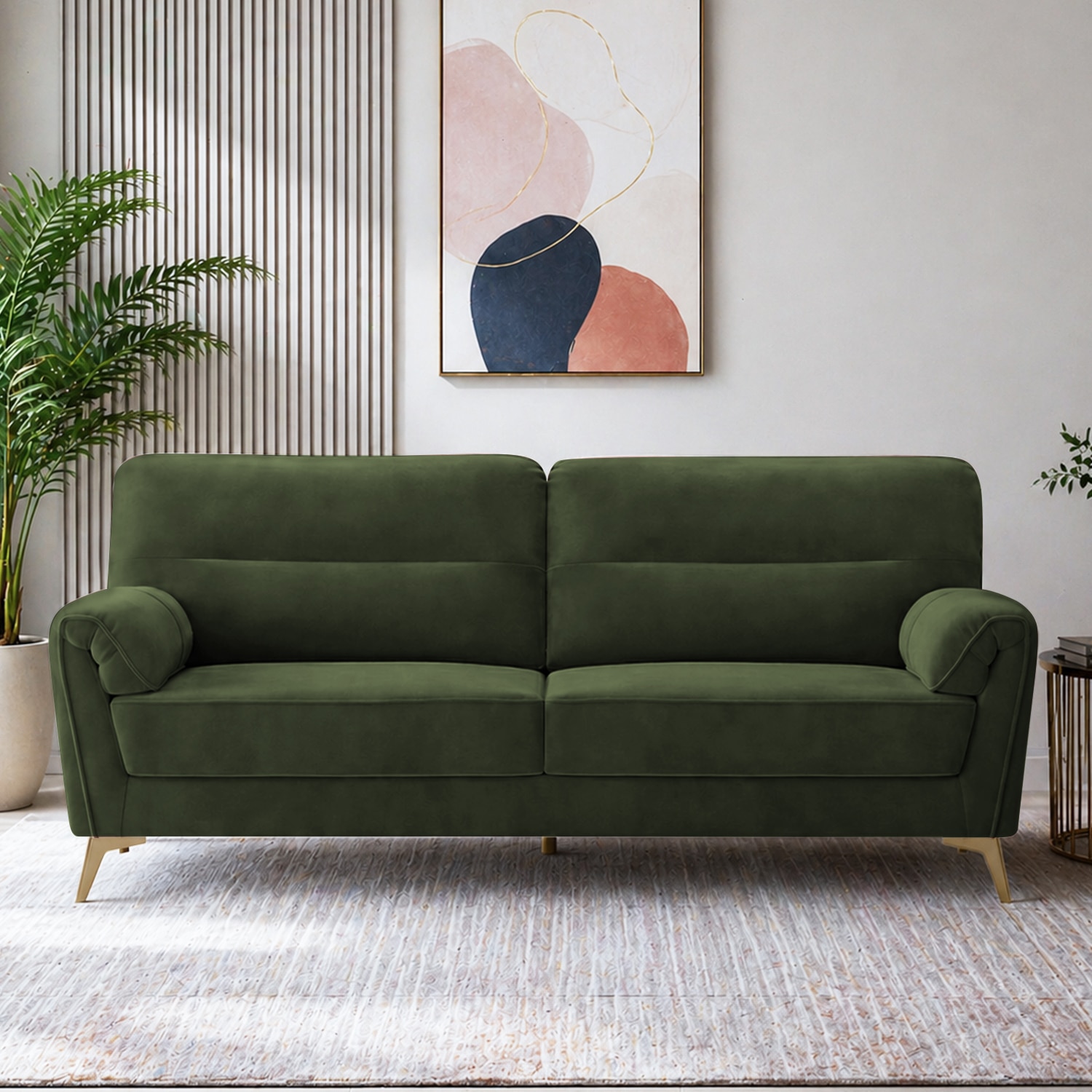 Osbert Velvet 3 Seater Sofa in Olive Green color - Home Lifestylez