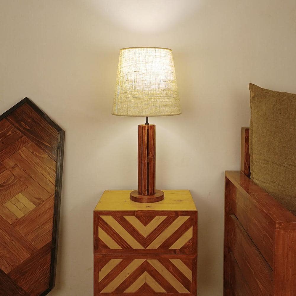 TallBoy Wooden Table Lamp with Brown Base and Premium White Fabric Lampshade