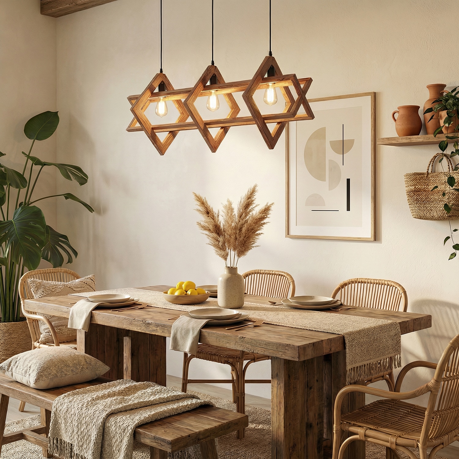 Paragon 3 Series Brown Solid Wood Cluster Hanging Light