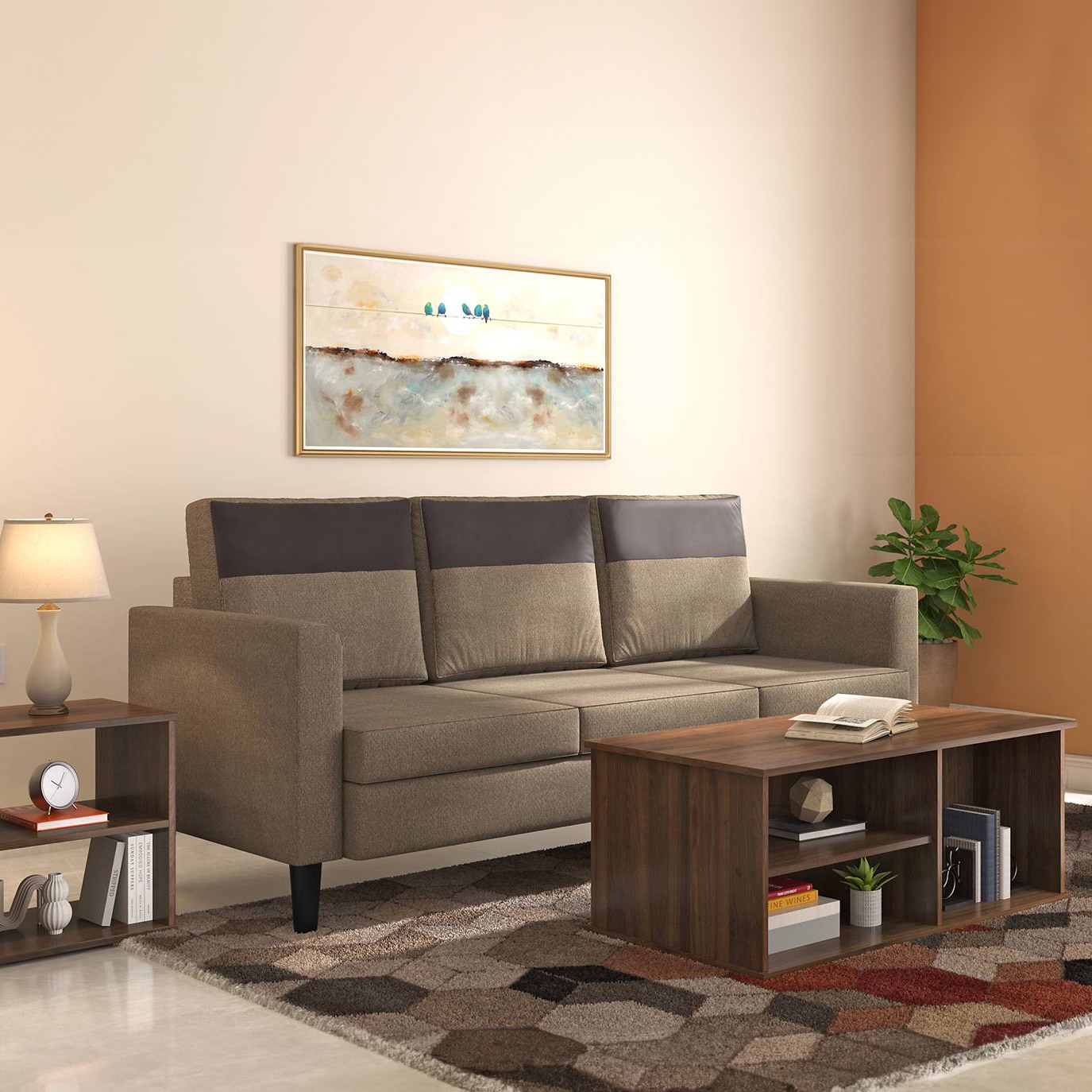 Hugo 3 Seater Fabric Sofa (Oat Beige)