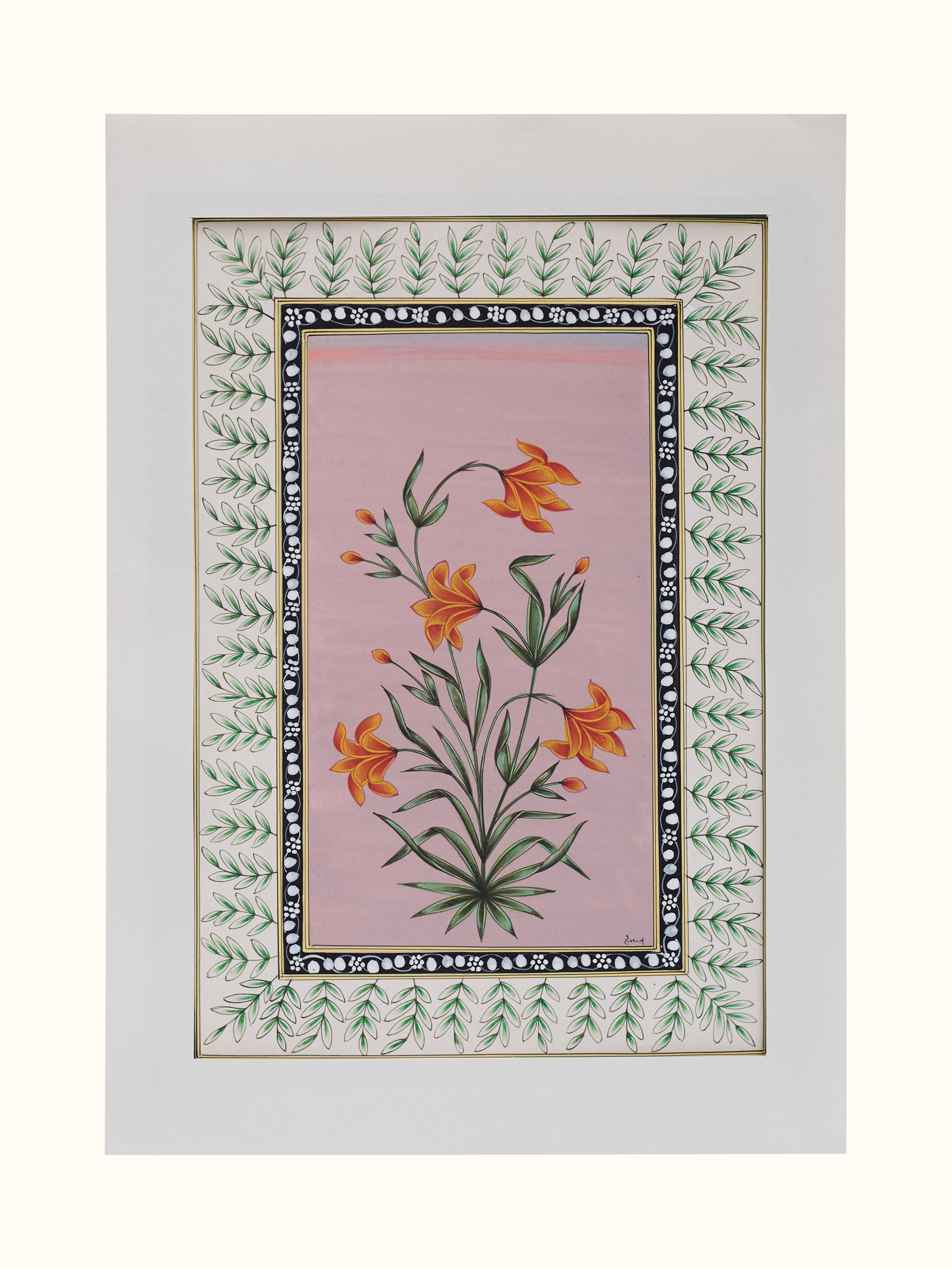 Flower Border Miniature Khakha Painting