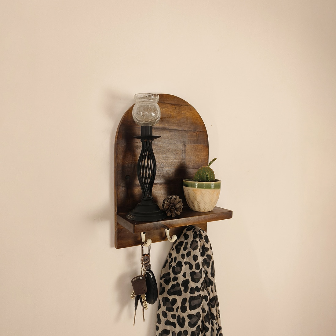 Valencia Wooden Wall Shelf Organiser With Key Holders