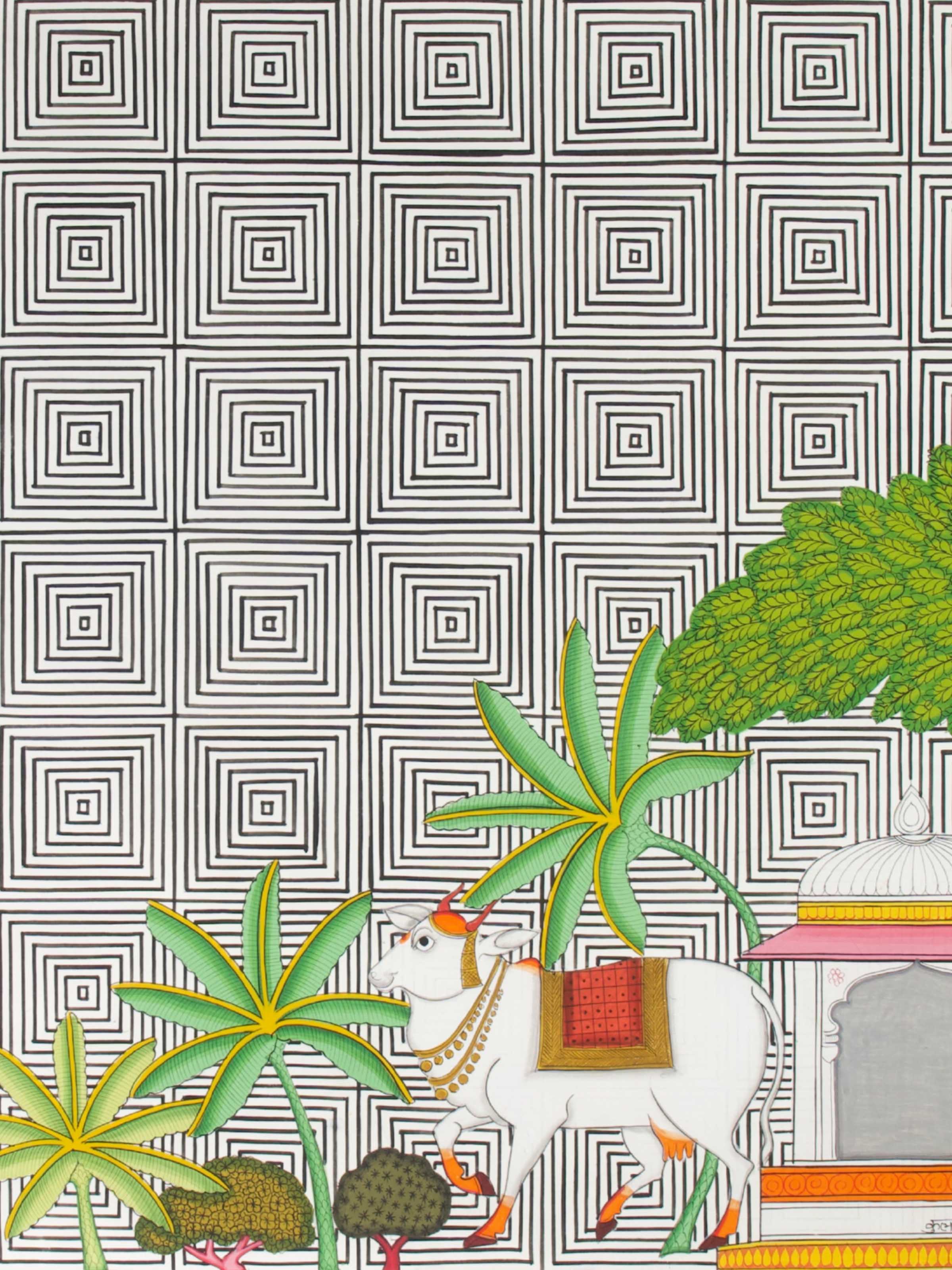 Cow Forest Geometric Illusion Pichwai Painting
