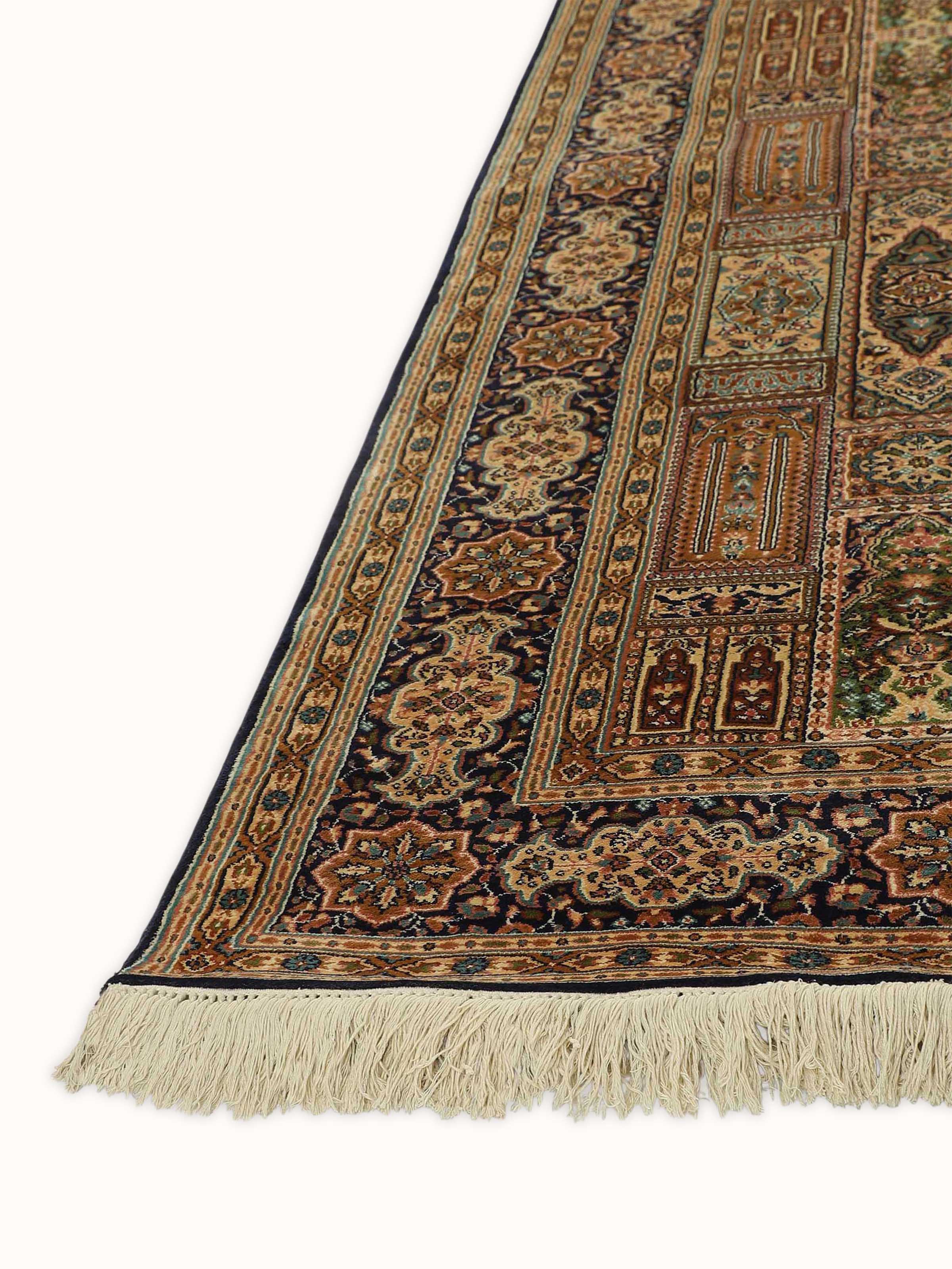 Traditional Persian Rust Ghum Kashmir Silk Hand-knotted Rug