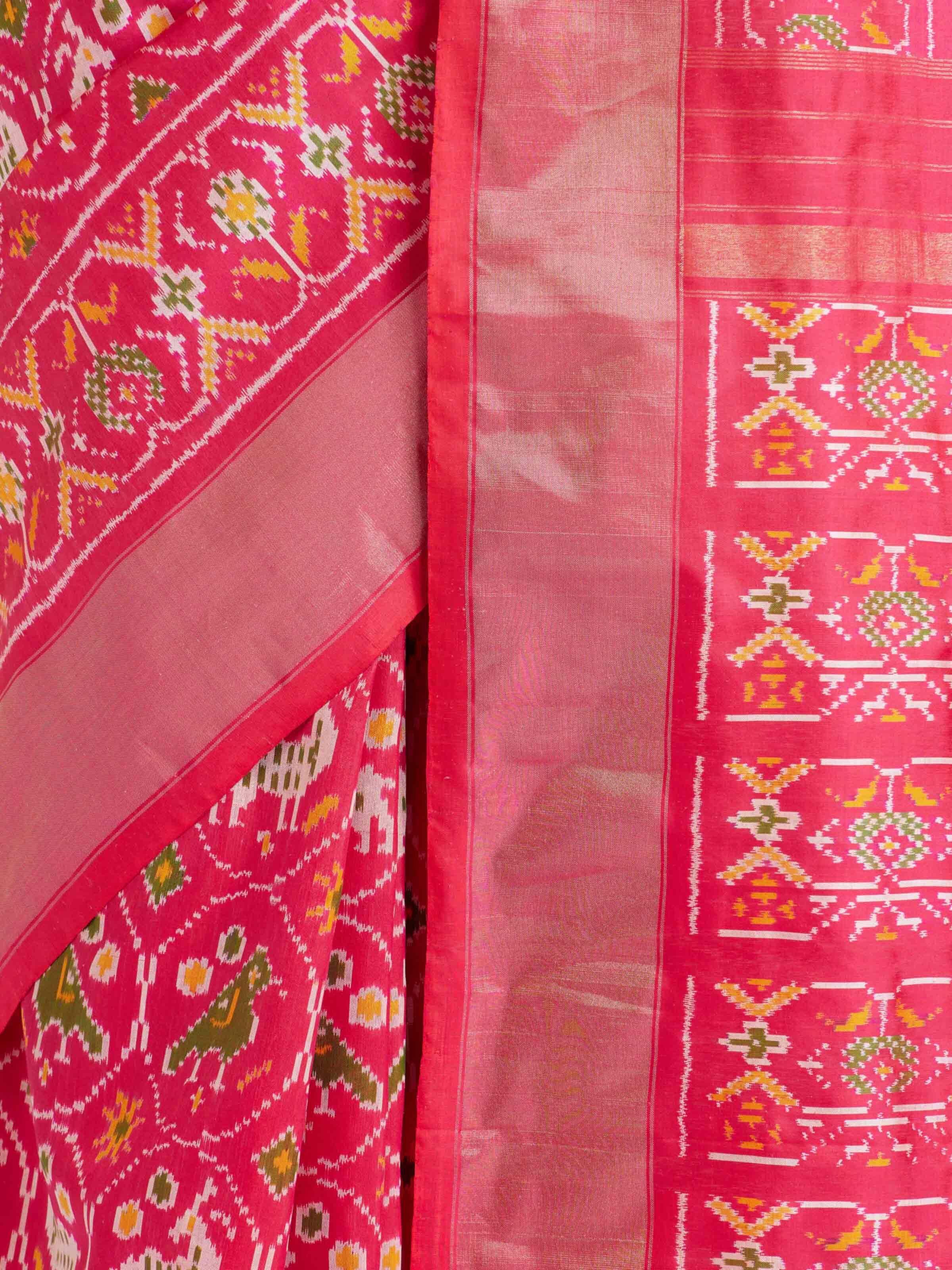 Light Pink Weft Ikat Silk Saree