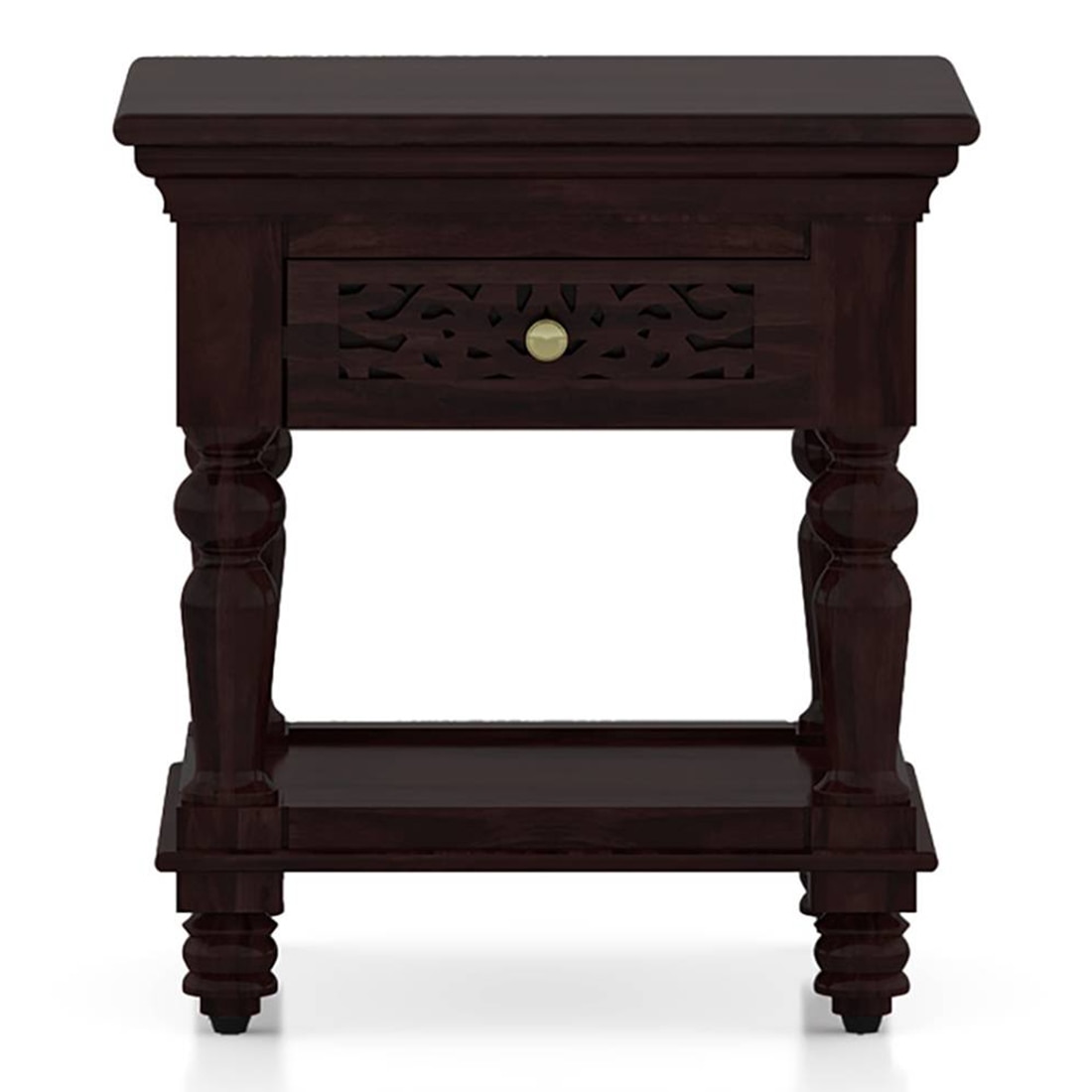 Miraya Solid Wood Bedside Table in Mahogany Finish