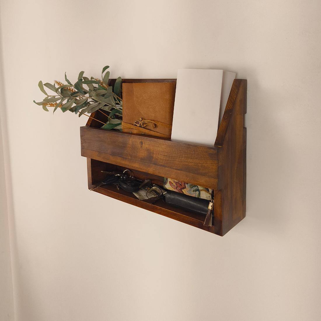 Riverdale Wooden Wall Shelf Organiser With Key Holders