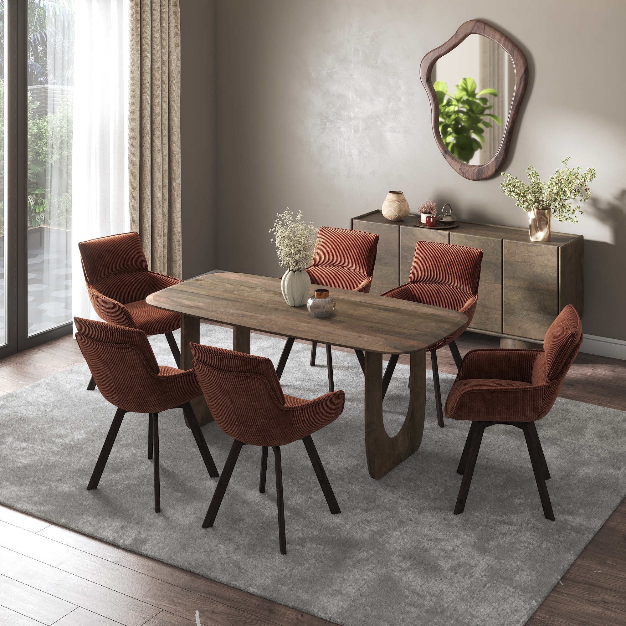 Aero Solid Wood 6 Seater Dining Table With Bren Dining Chair