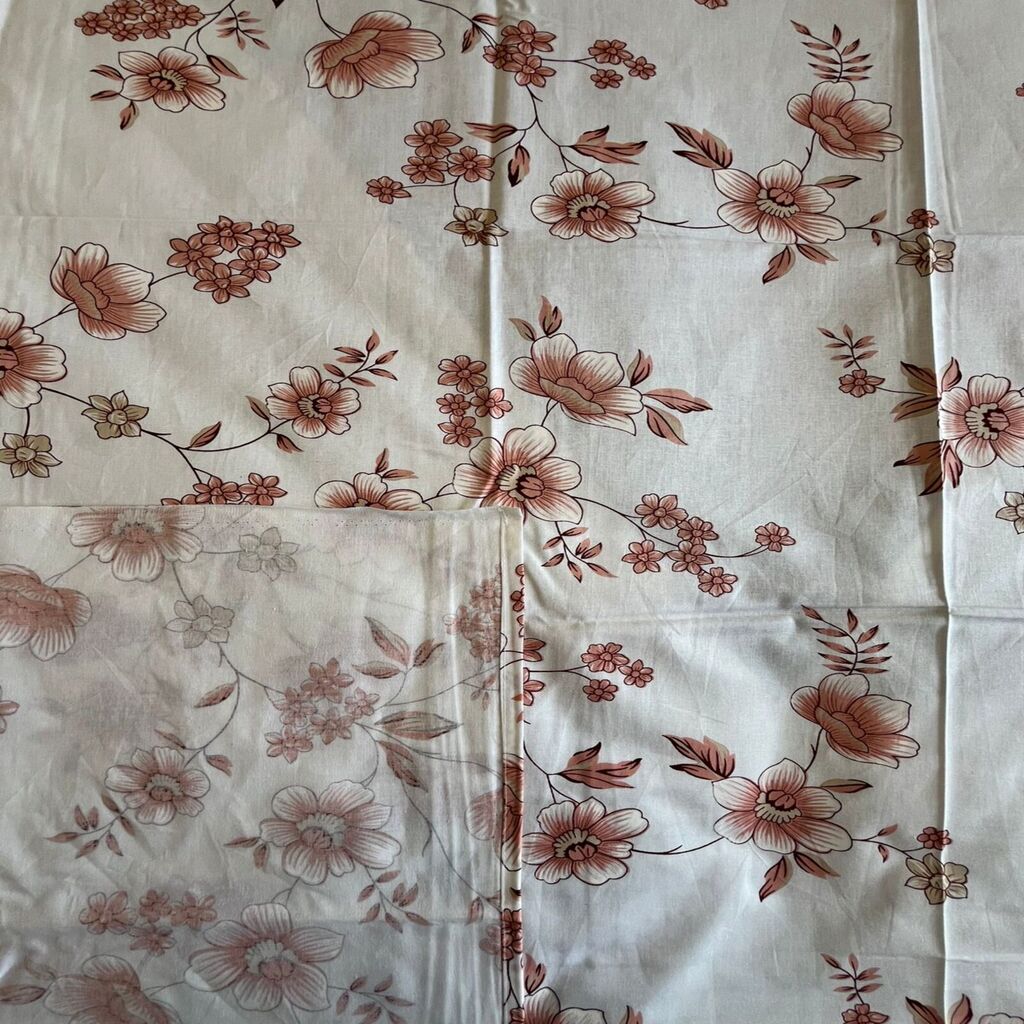 Cream Floral 400 TC Cotton Flat Queen Size Bedsheet With 2 Pillow Covers  Threads