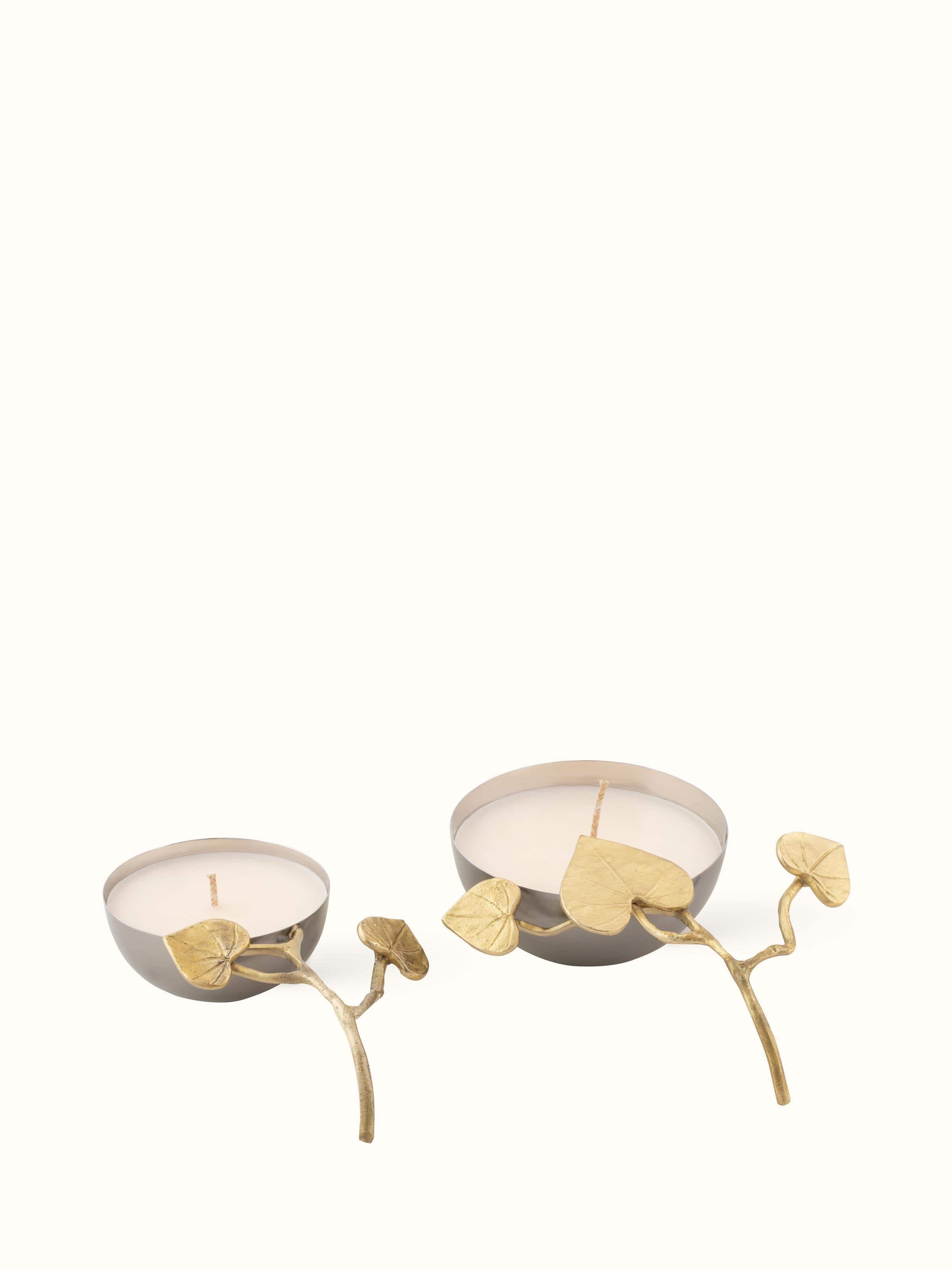 Front view of Neroli brass candles (set of 2) displaying their elegant design and polished finish.