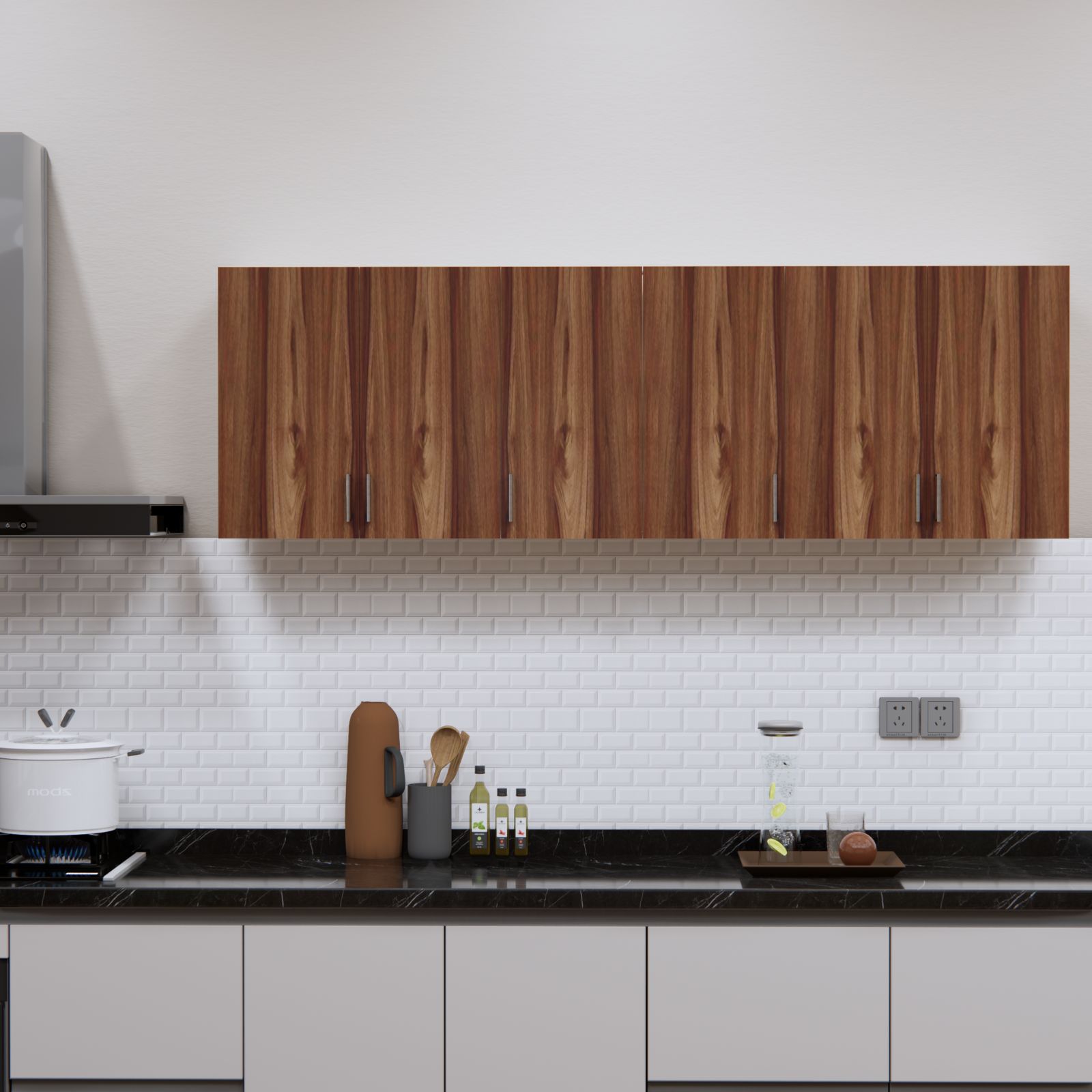 6 Doors Modular Wall Mounted Kitchen Cabinet With Adjustable Shelf In Aisan Walnut Finish - Speciality Panels