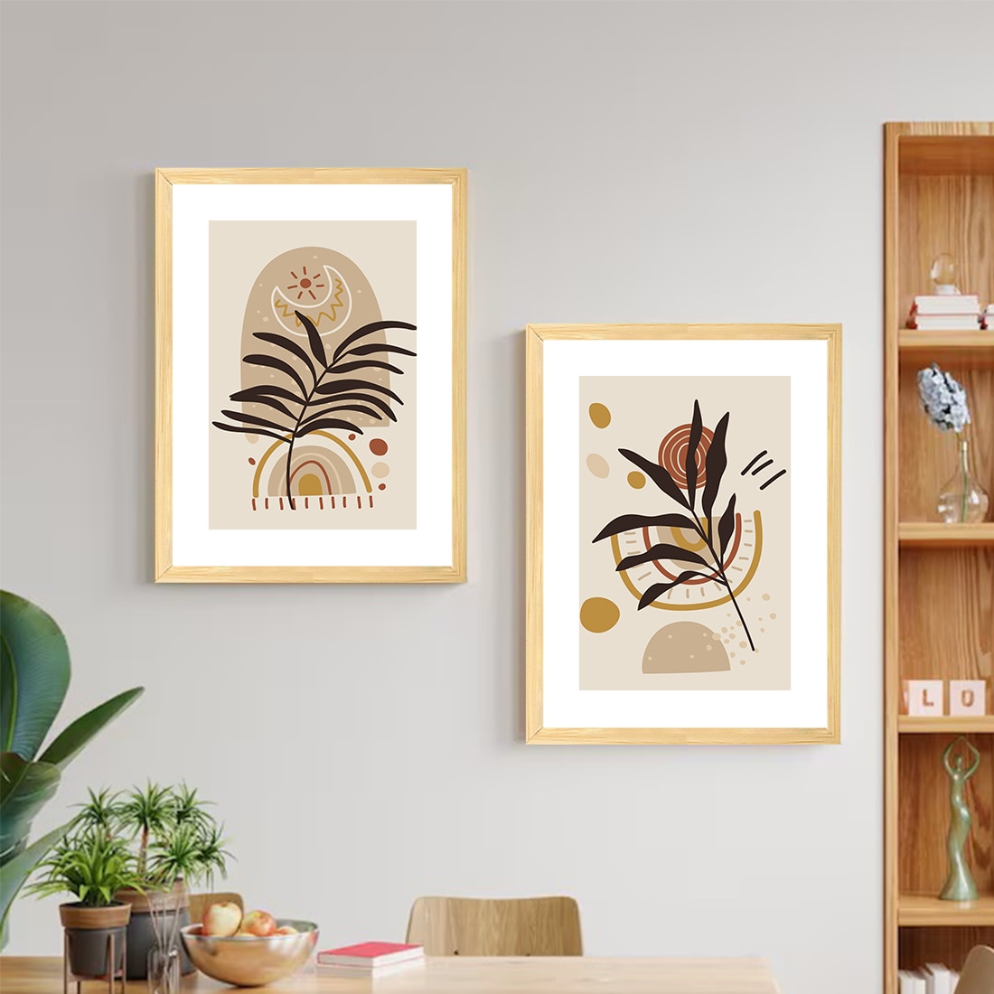 Boho Leaf Flower Moon and Sun Set of 2 Framed Posters 45x60 cm - Art Street