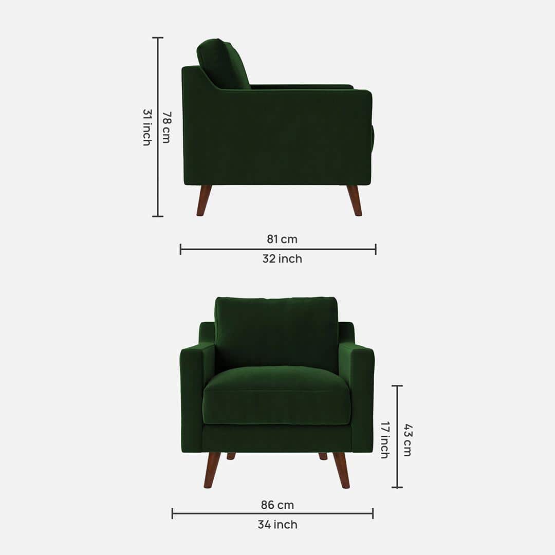 Reiti Velvet 1 Seater Sofa in Green Colour