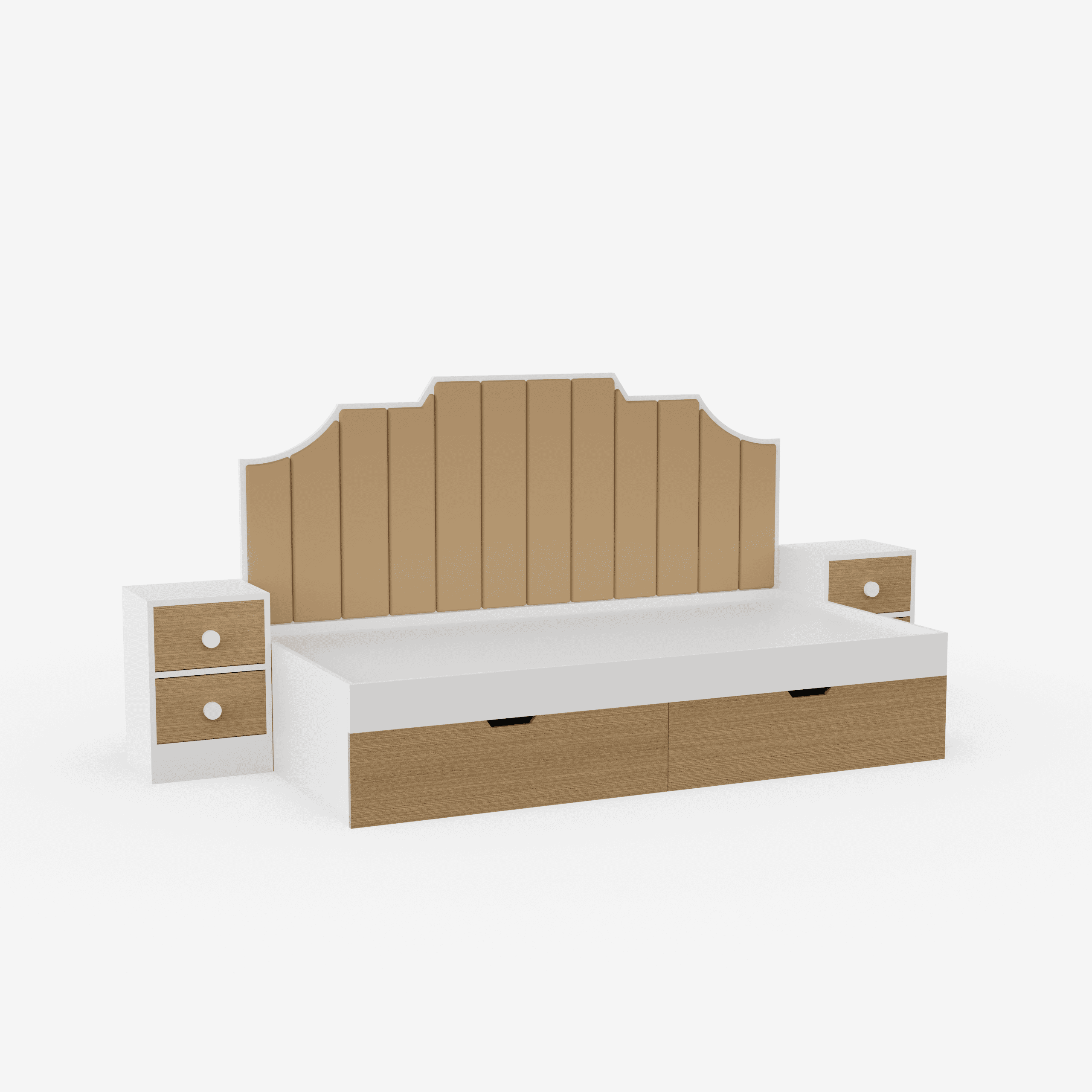 Pillowcastle Sofa Cum Bed Upholstered Bed With Brown Upholstered Panels At The Back In White and Brown Colour