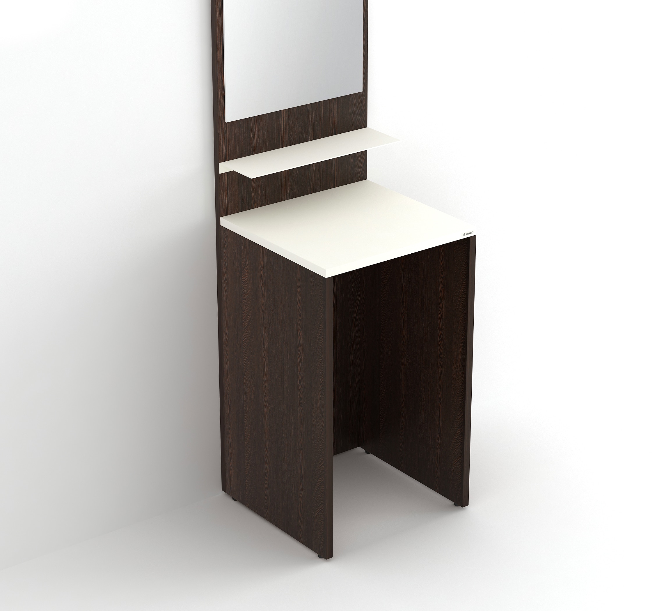 BLUEWUD Alesti Engineered Wood Slim Dressing Table Full Length Rectangular Wall Mount Mirror With Utility Shelf (Wenge & White)