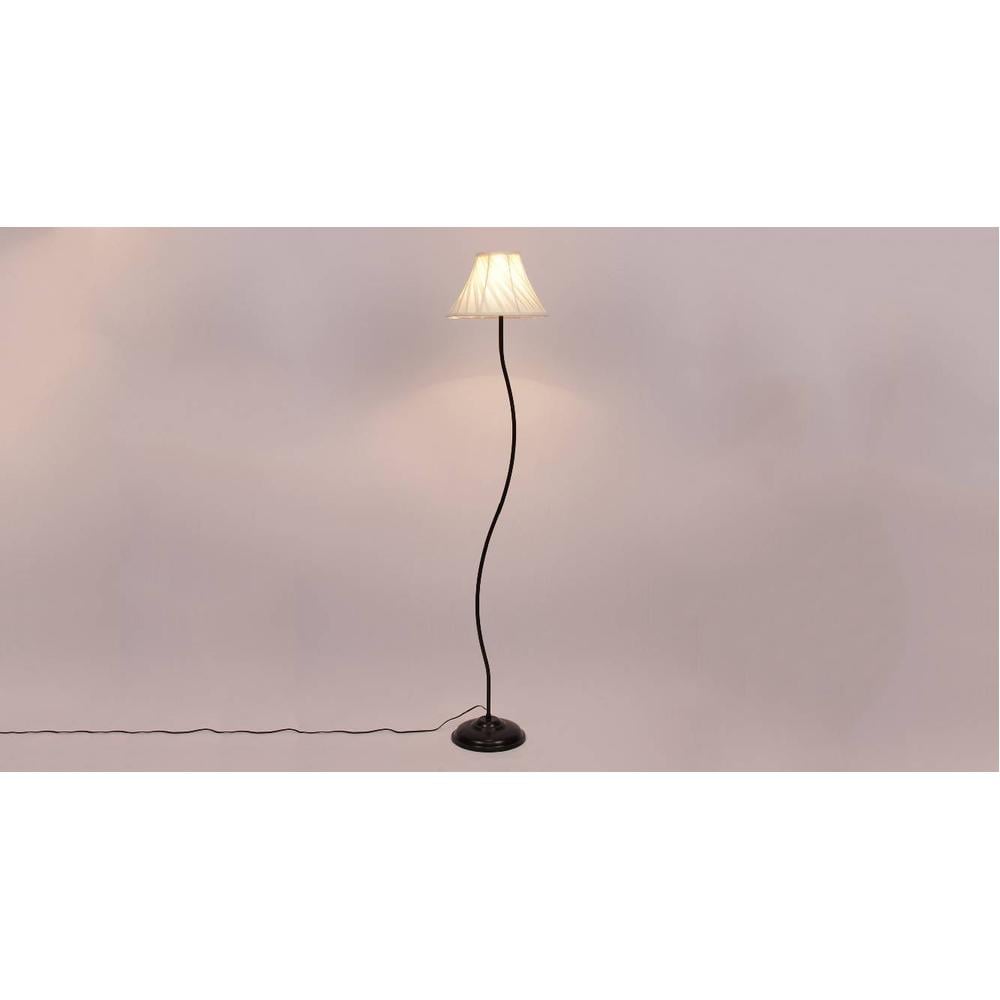 Callie Off White Fabric Floor Lamp with Black Iron Base