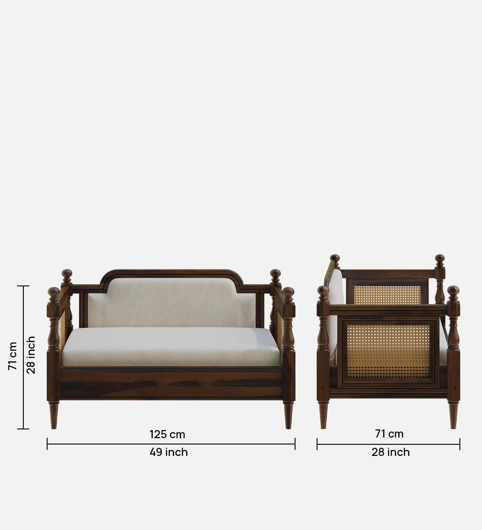 Rattan Solid Wood 2 Seater Sofa in Provincial Teak Finish