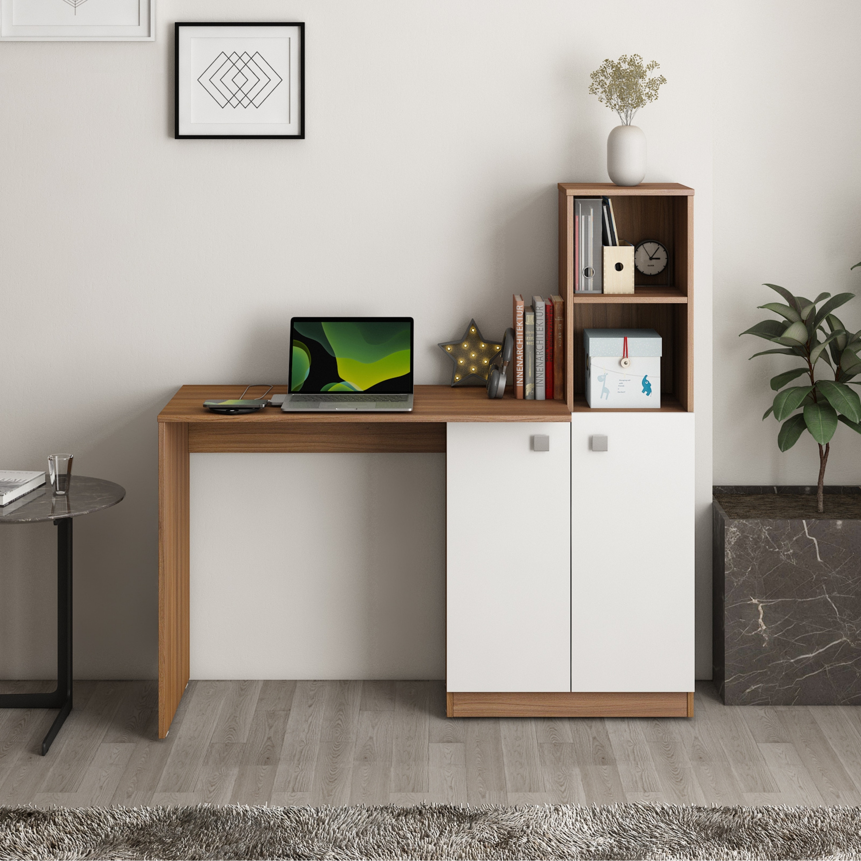 Divine Study Table Exotic Teak + Frosty White