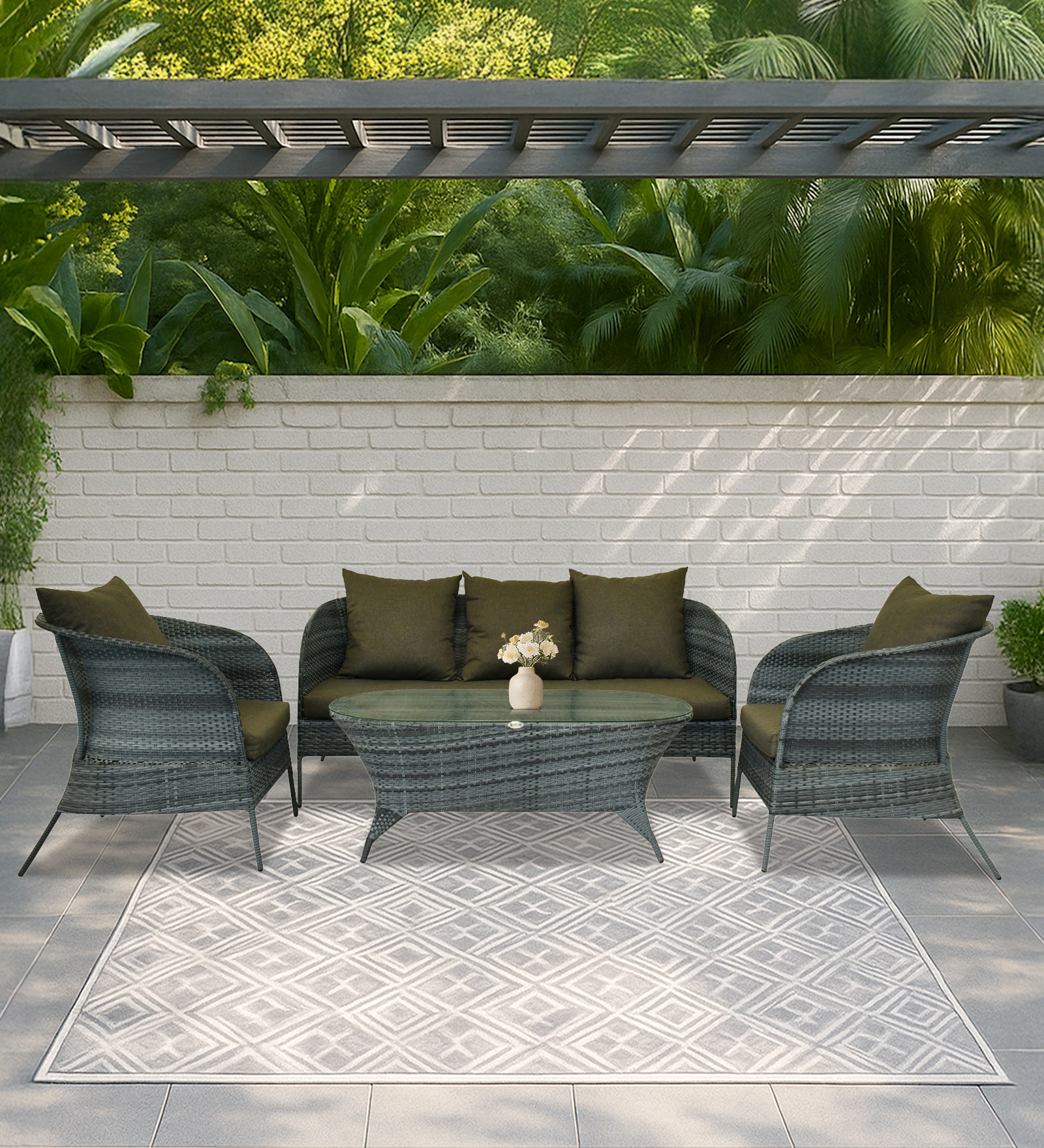 Paris 3+1+1 Seater Wicker Sofa Set in Dual Tone Grey Colour - Outkraft