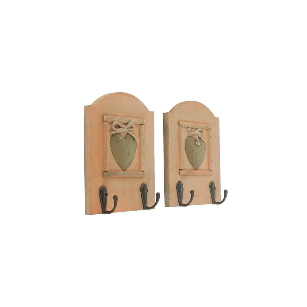 Light Orange Hand painted Wall Hooks with Brass Heart Accent-2 Hooks