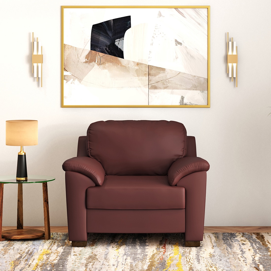 Farina 1 Seater Premium Italian Leather Sofa In Bordeaux-image-47
