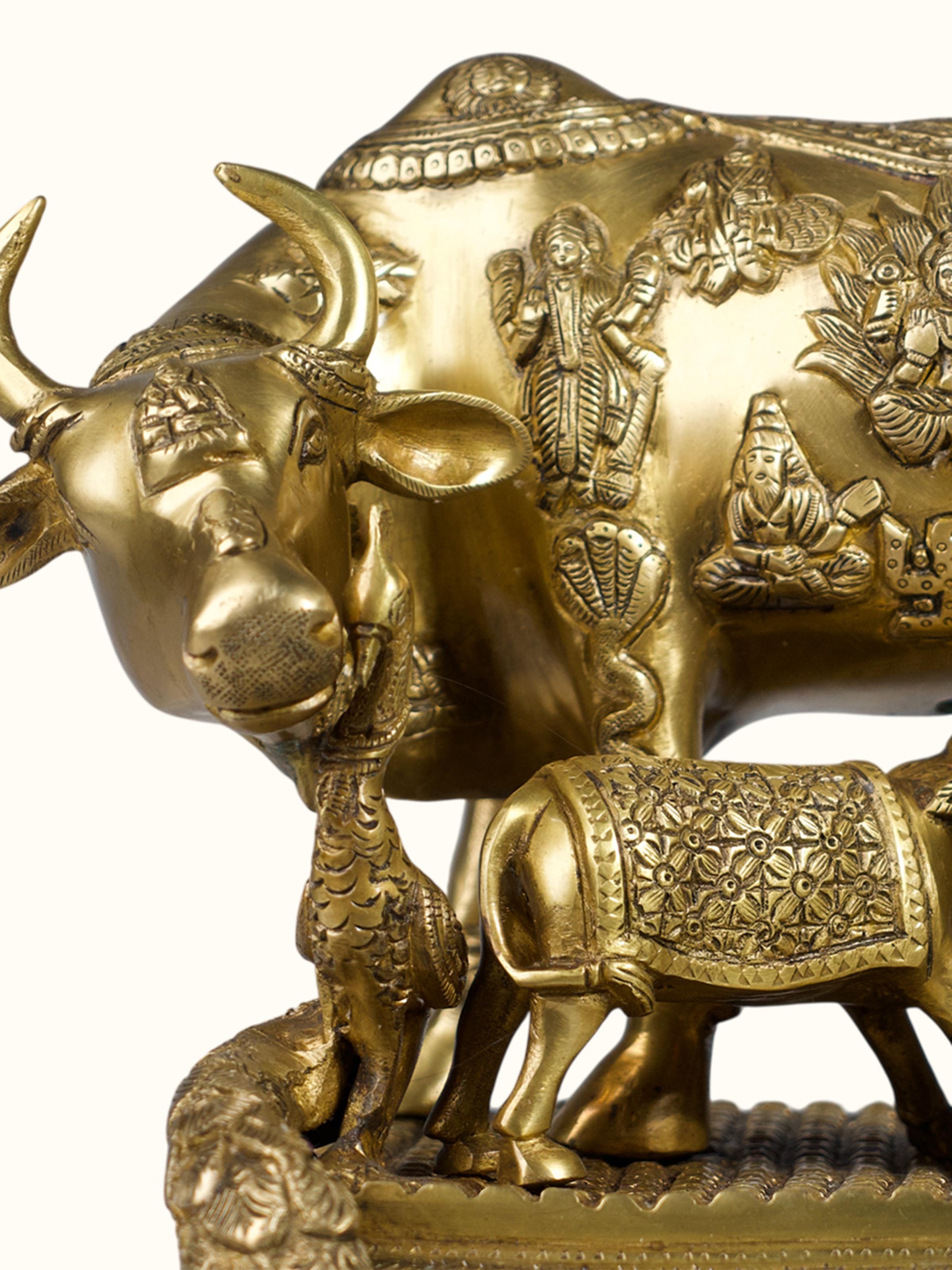 Brass Cow Calf Sculpture