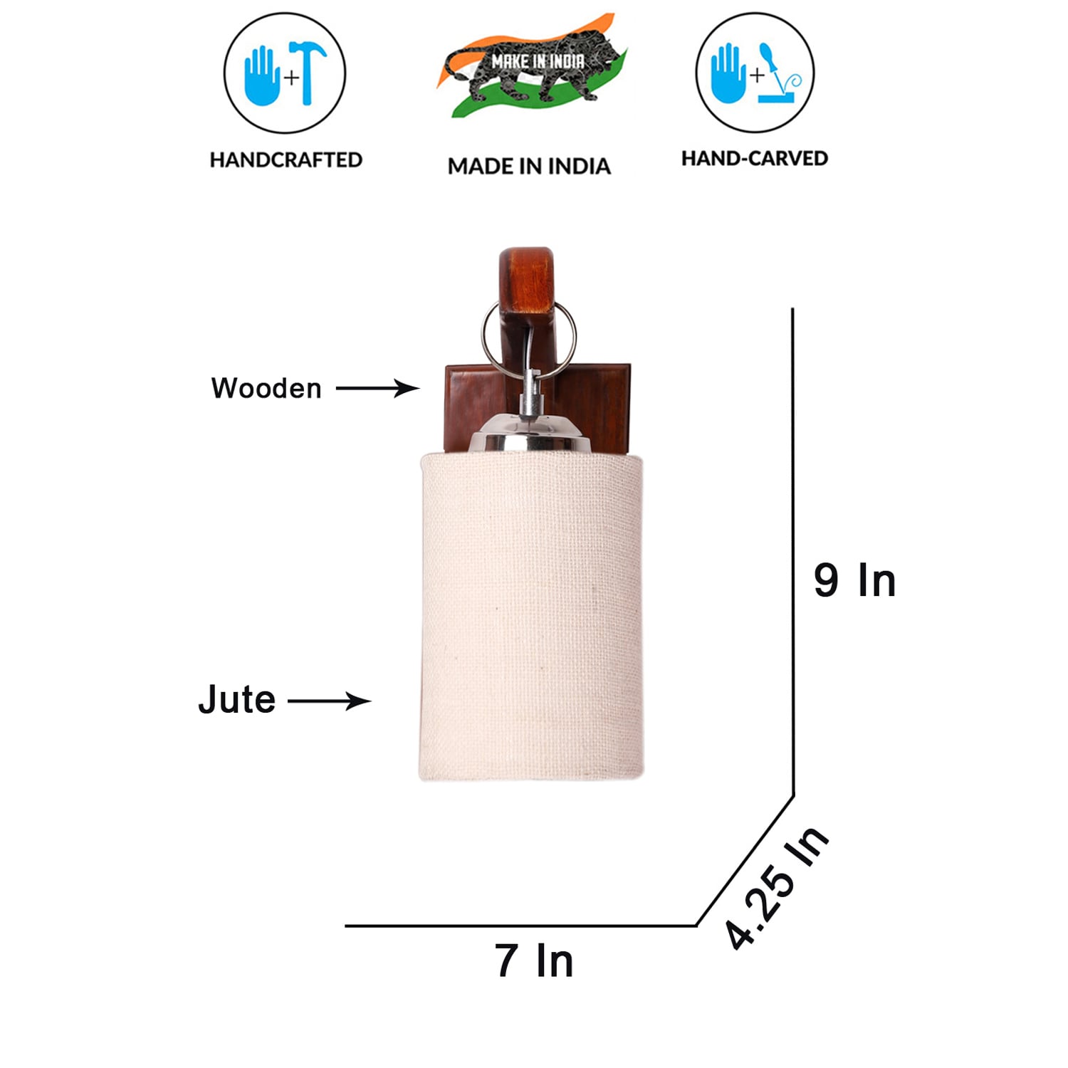 Devansh Solid Wood Electric Wall Light in Brown Colour with White Shade Count of 1 Light-picture-13