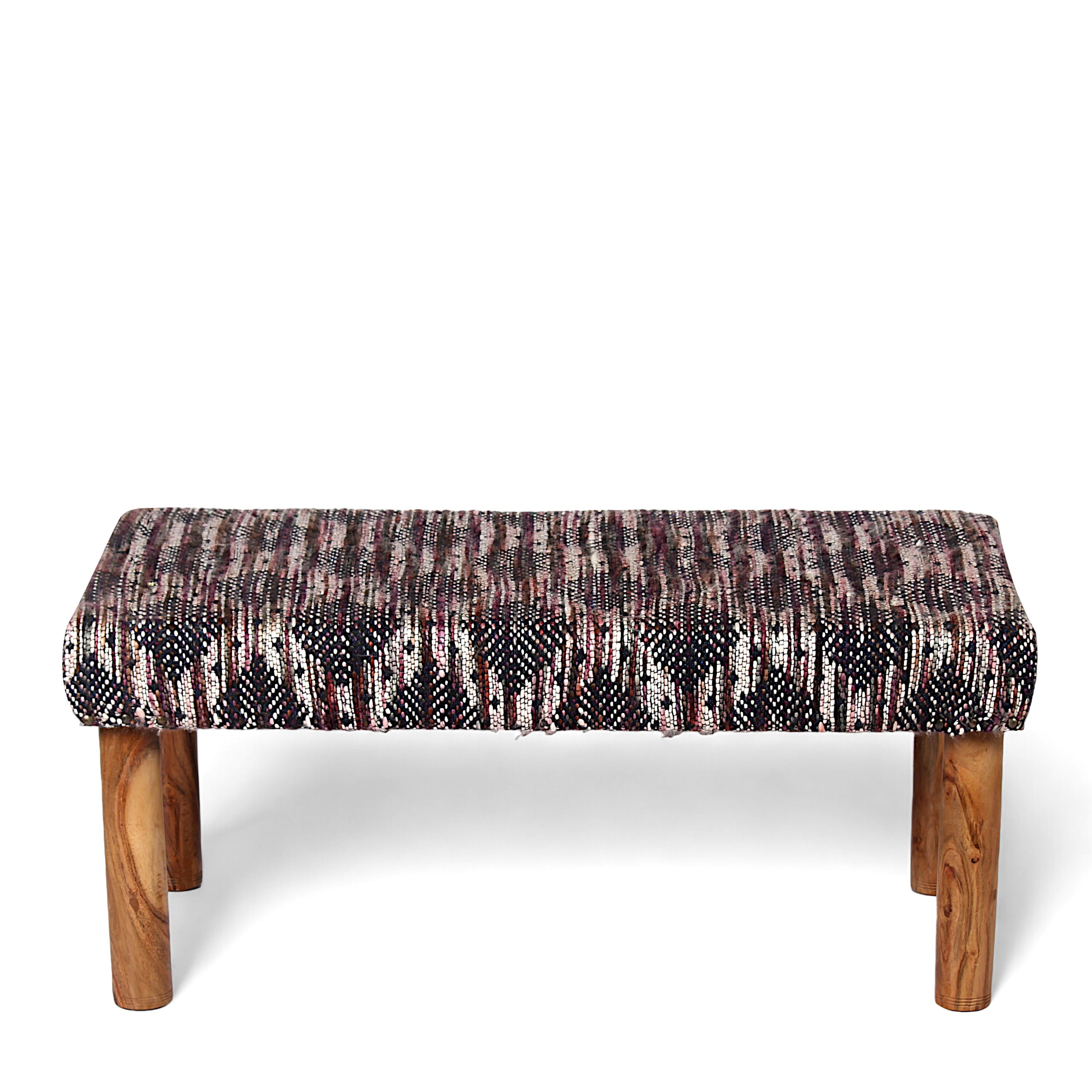 Camilla Solid Wood 2 Seater Bench In Black Diamond Jackard Fabric