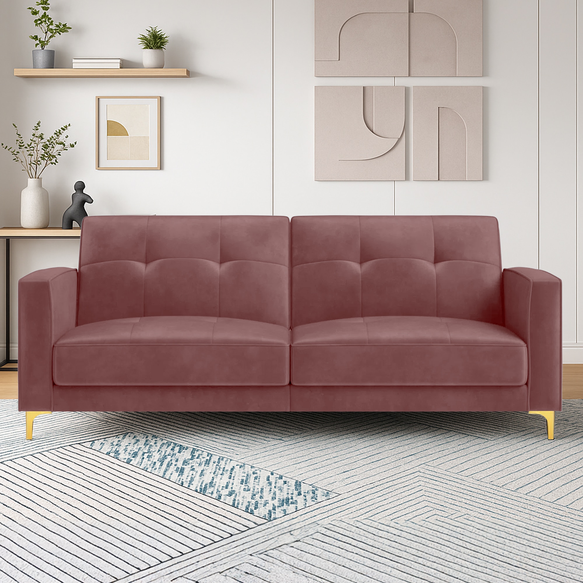 Novelle 3 Seater Click-Clack Sofa cum Bed  in Pink Colour - Ikro Lifestyle