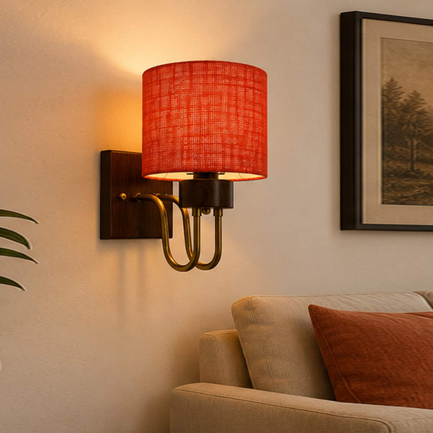 Devansh Metal Electric Wall Light in Black Colour with Off-white Shade Count of 1 Light