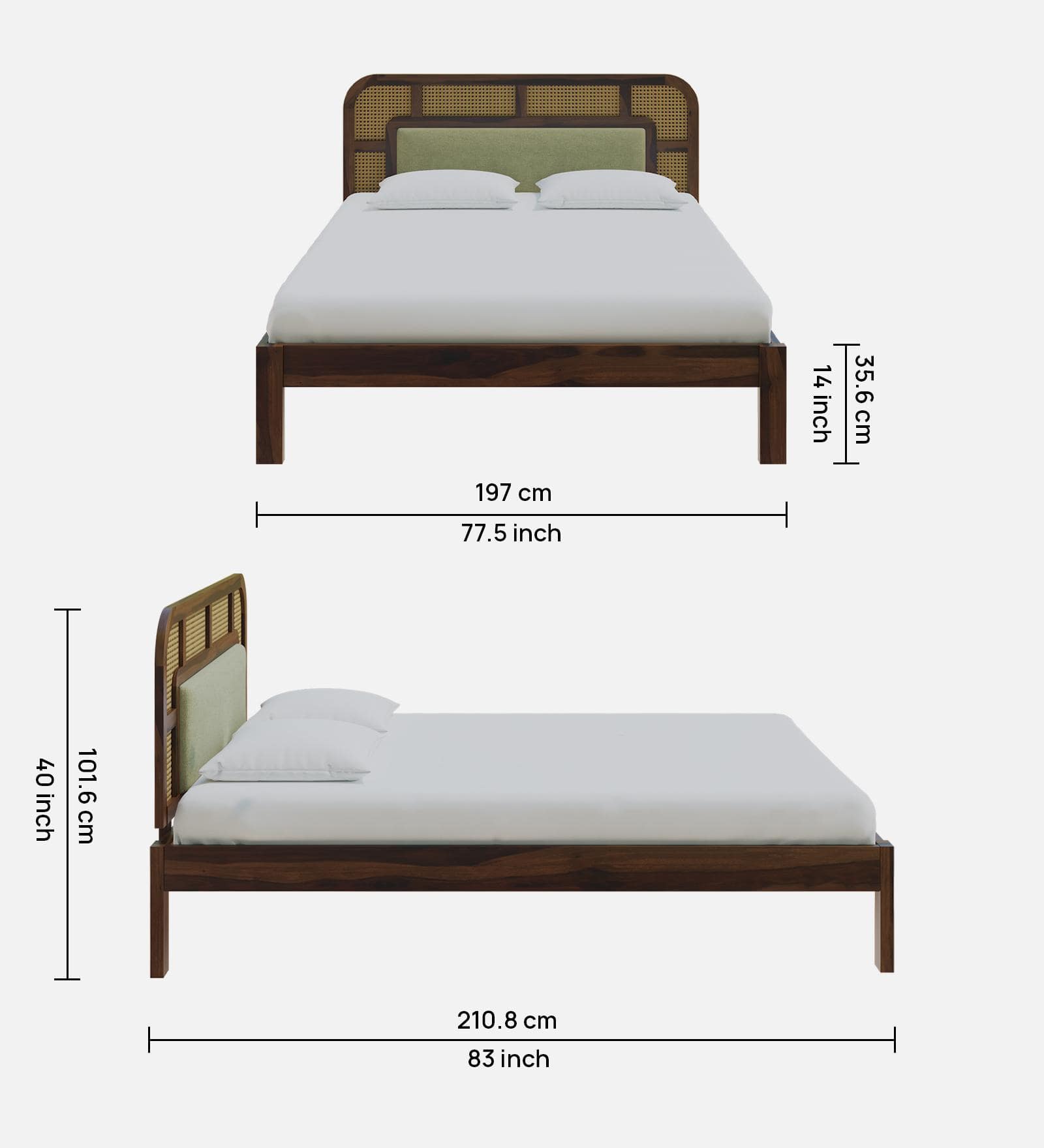 Rattan Solid Wood King Size  Bed Without Storage In Provincial Teak