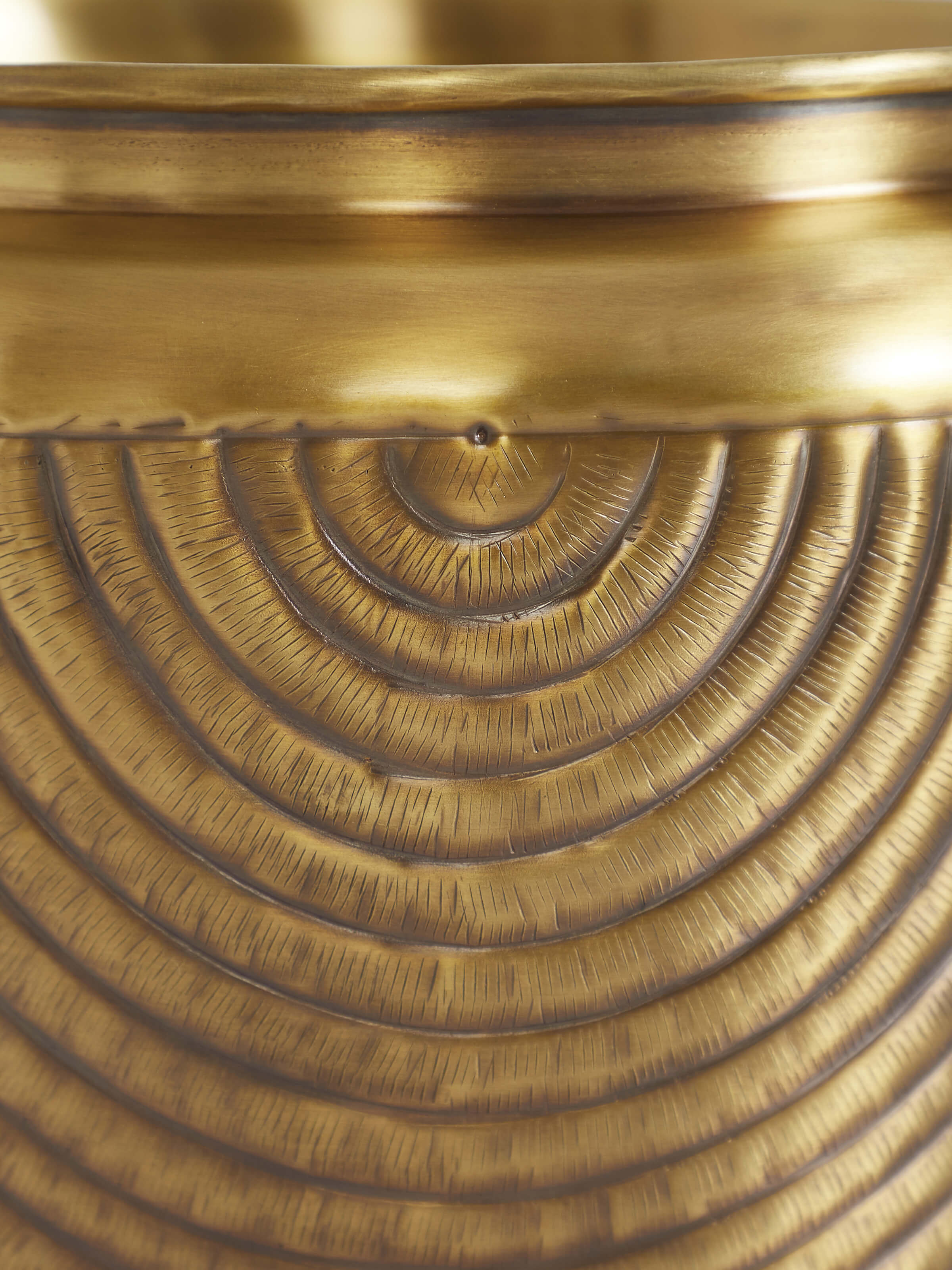 Side detail view of Traditional Brass Planter