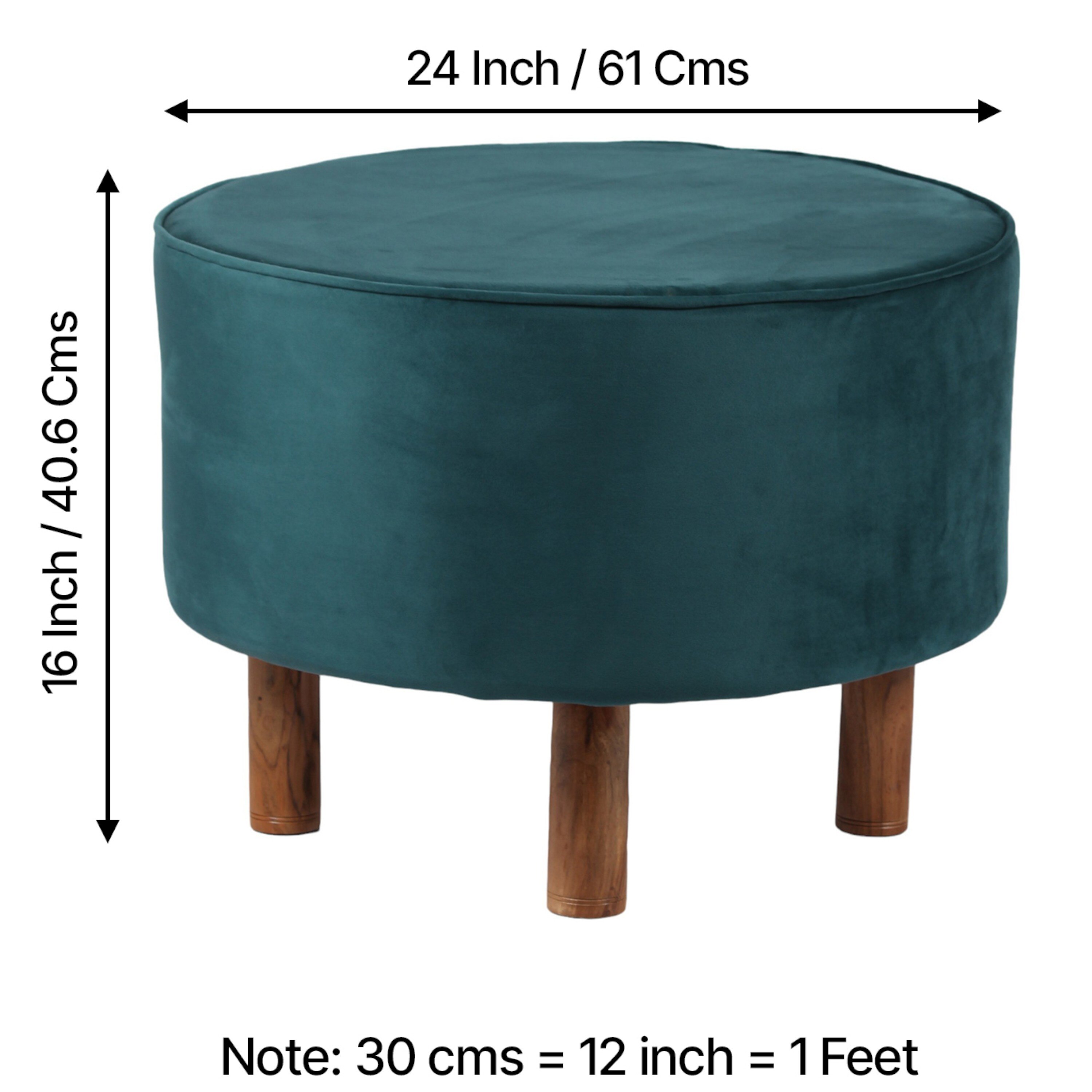 Rosslyn Solid Wood Ottoman Pouffee in Turquoise Sea Velvet