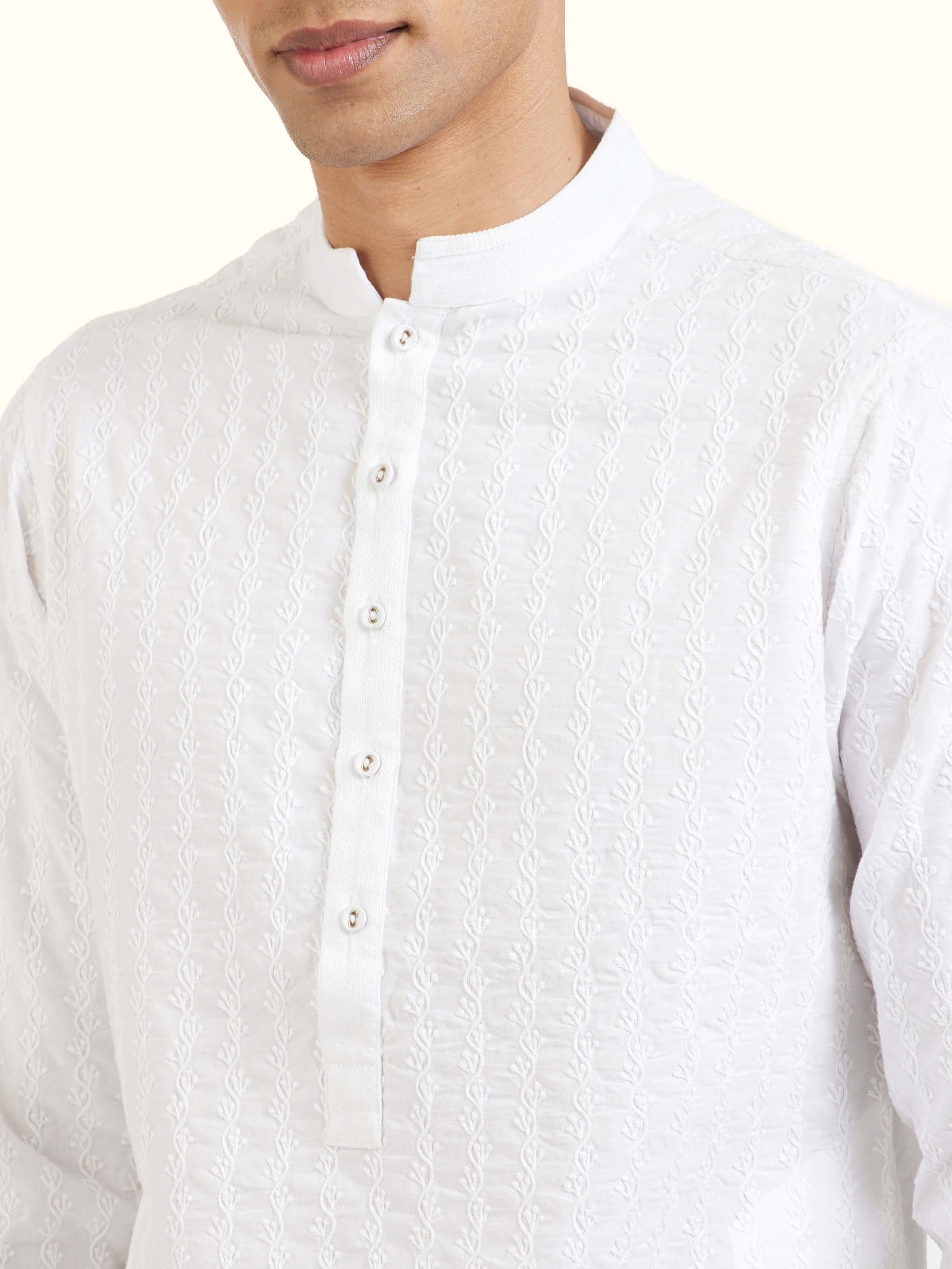 White Cotton Chikankari Long Kurta